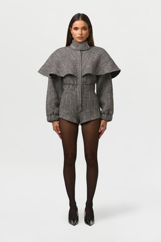 Suiting Herringbone Cape Romper