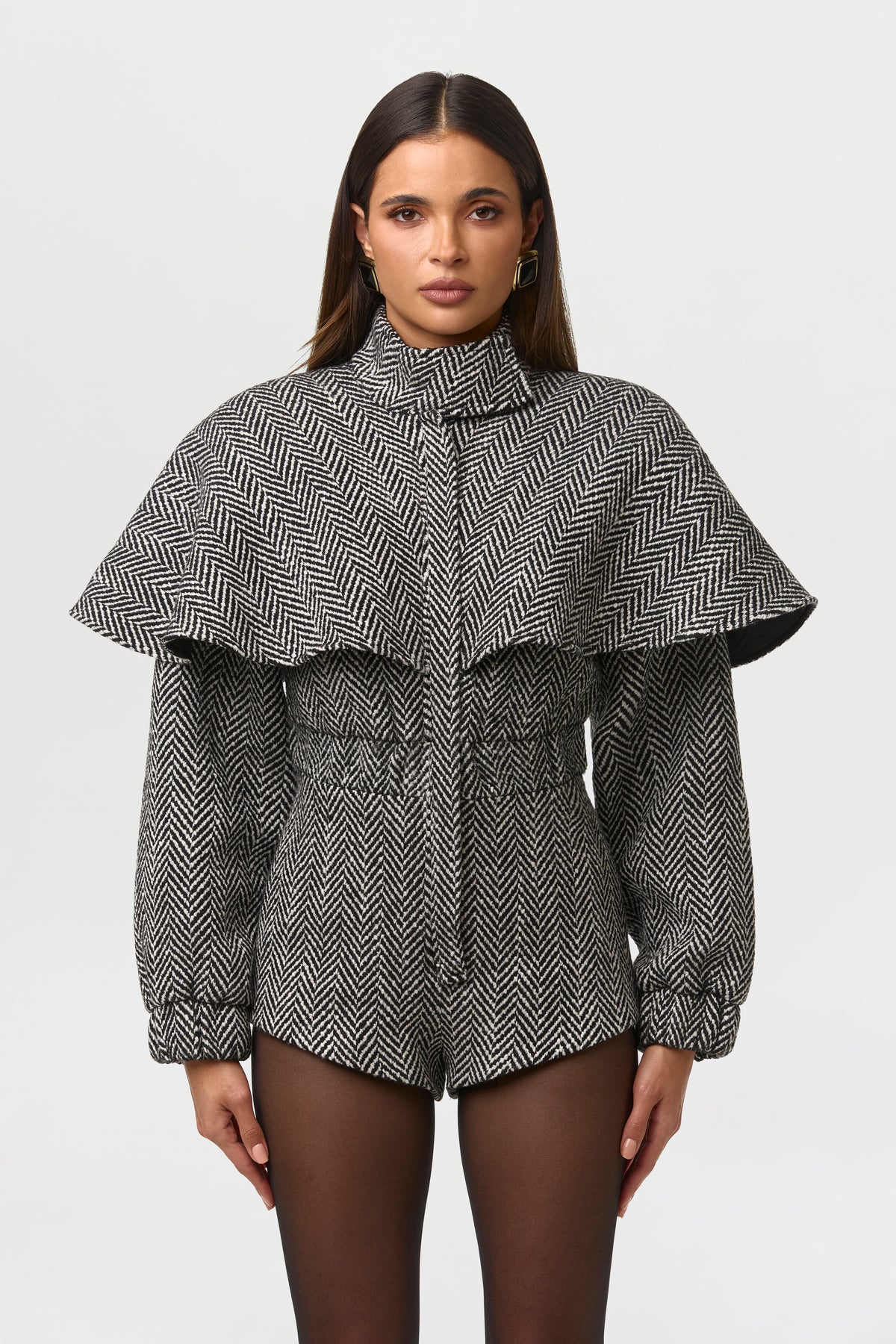 Suiting Herringbone Cape Romper