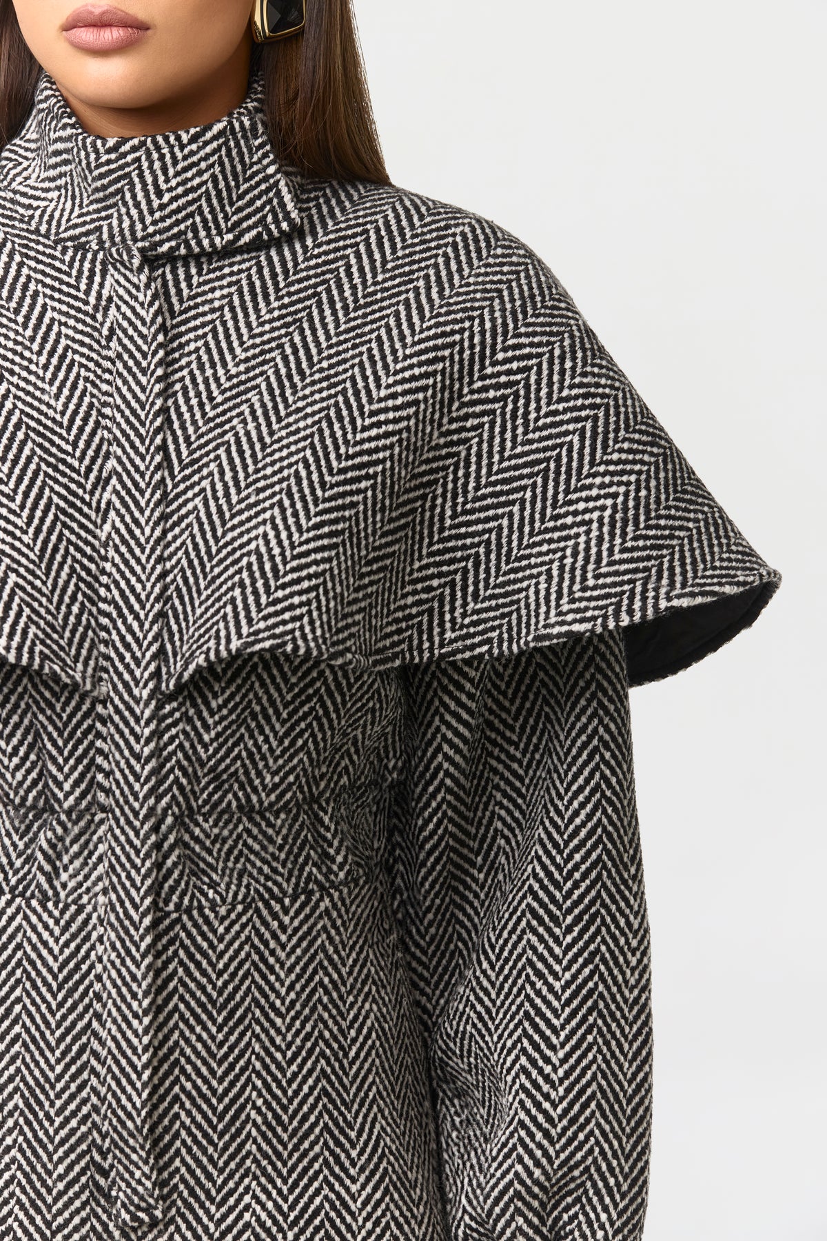 Suiting Herringbone Cape Romper