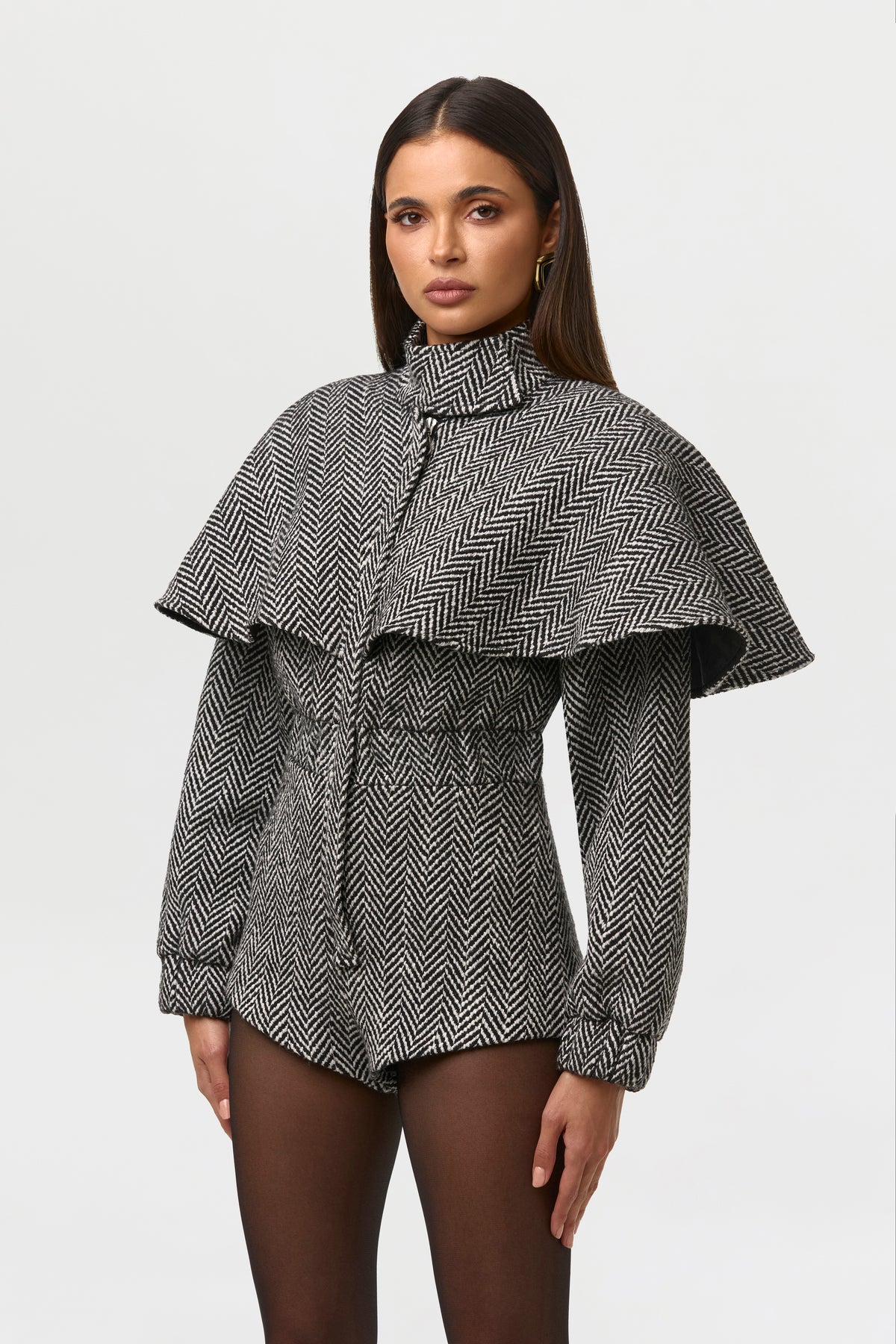 Suiting Herringbone Cape Romper