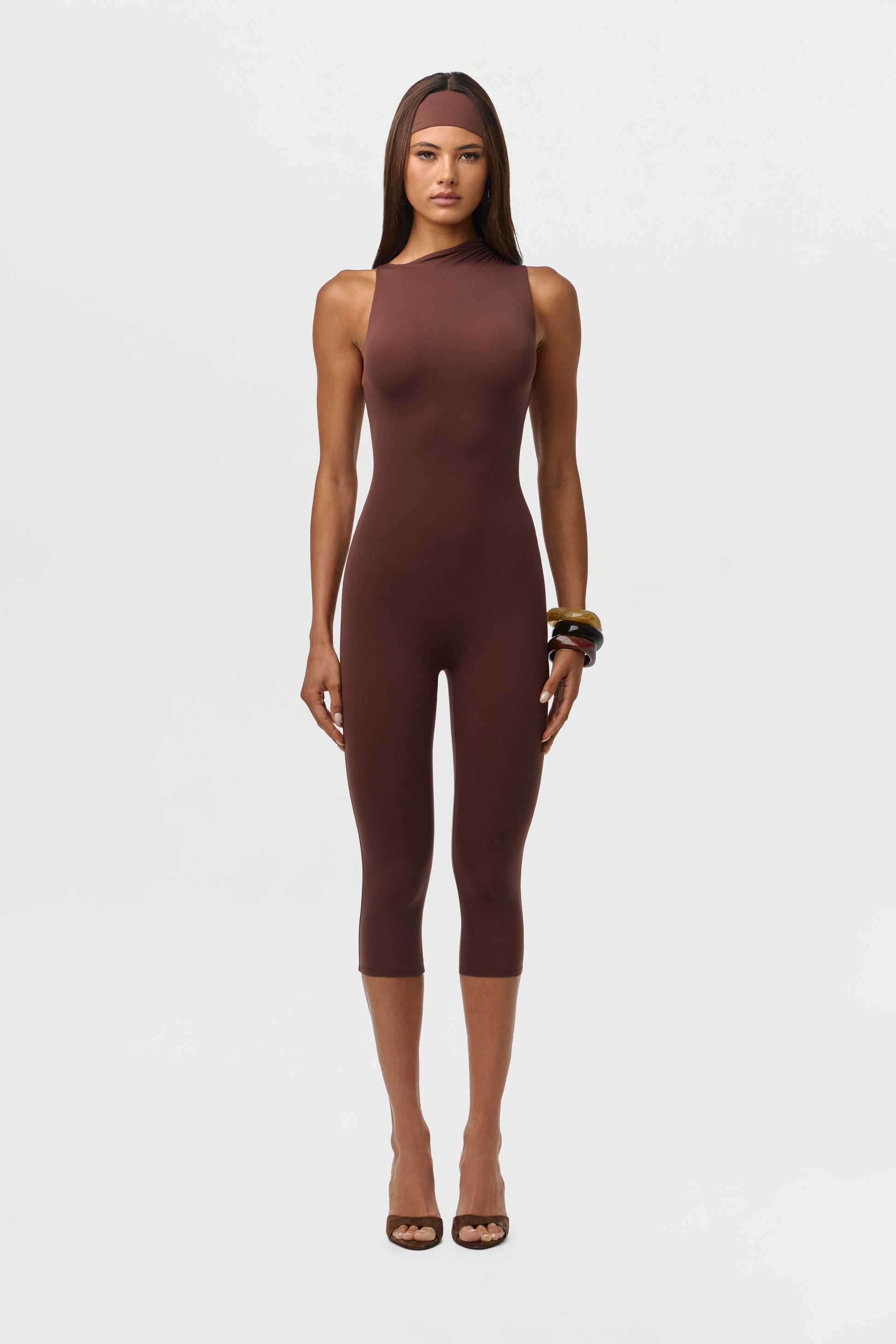 Chocolate Naked Sleeveless Capri Jumpsuit