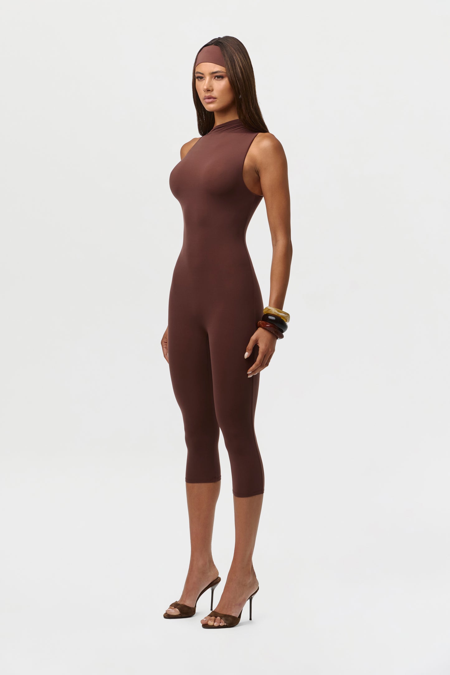 Chocolate Naked Sleeveless Capri Jumpsuit