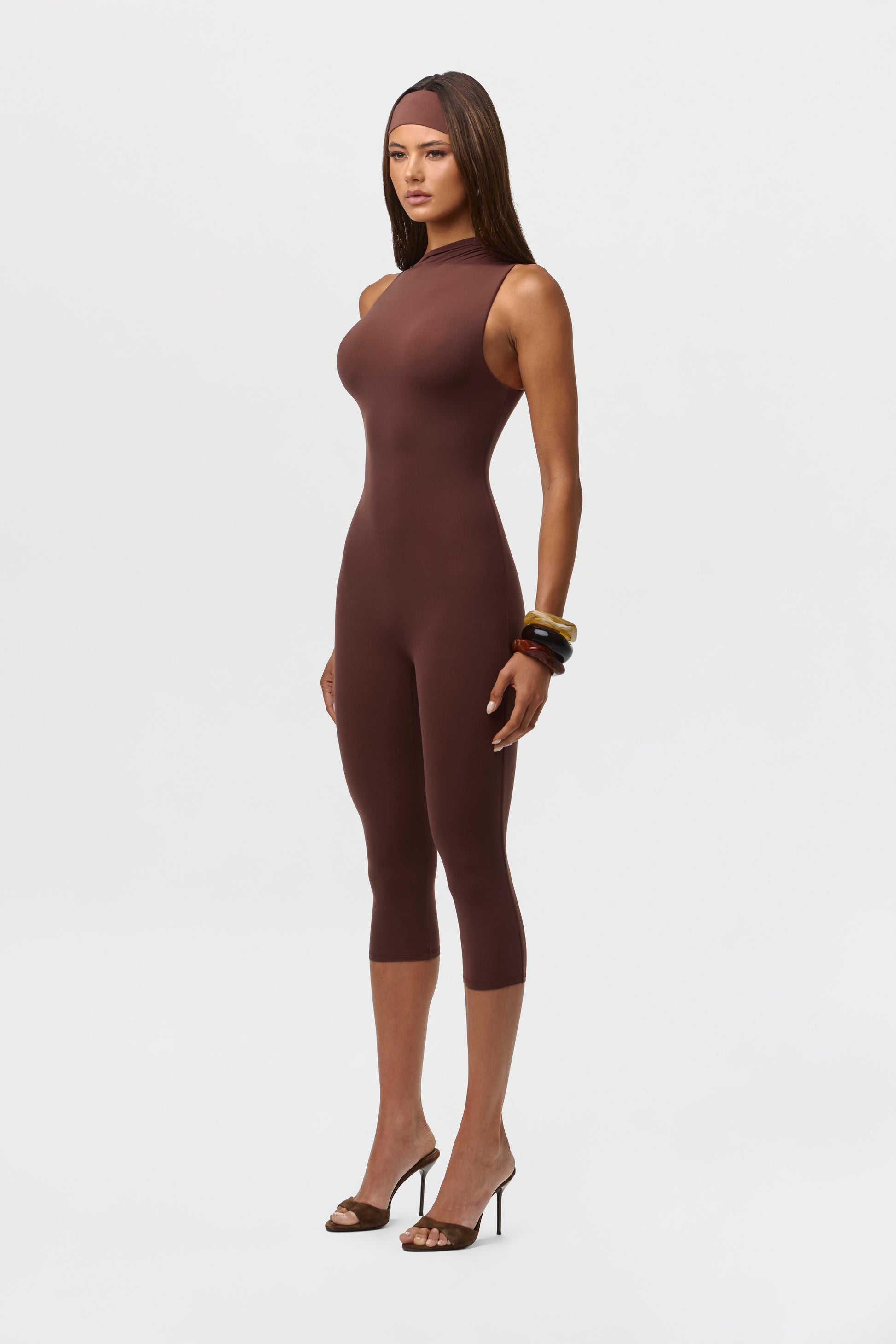 Chocolate Naked Sleeveless Capri Jumpsuit