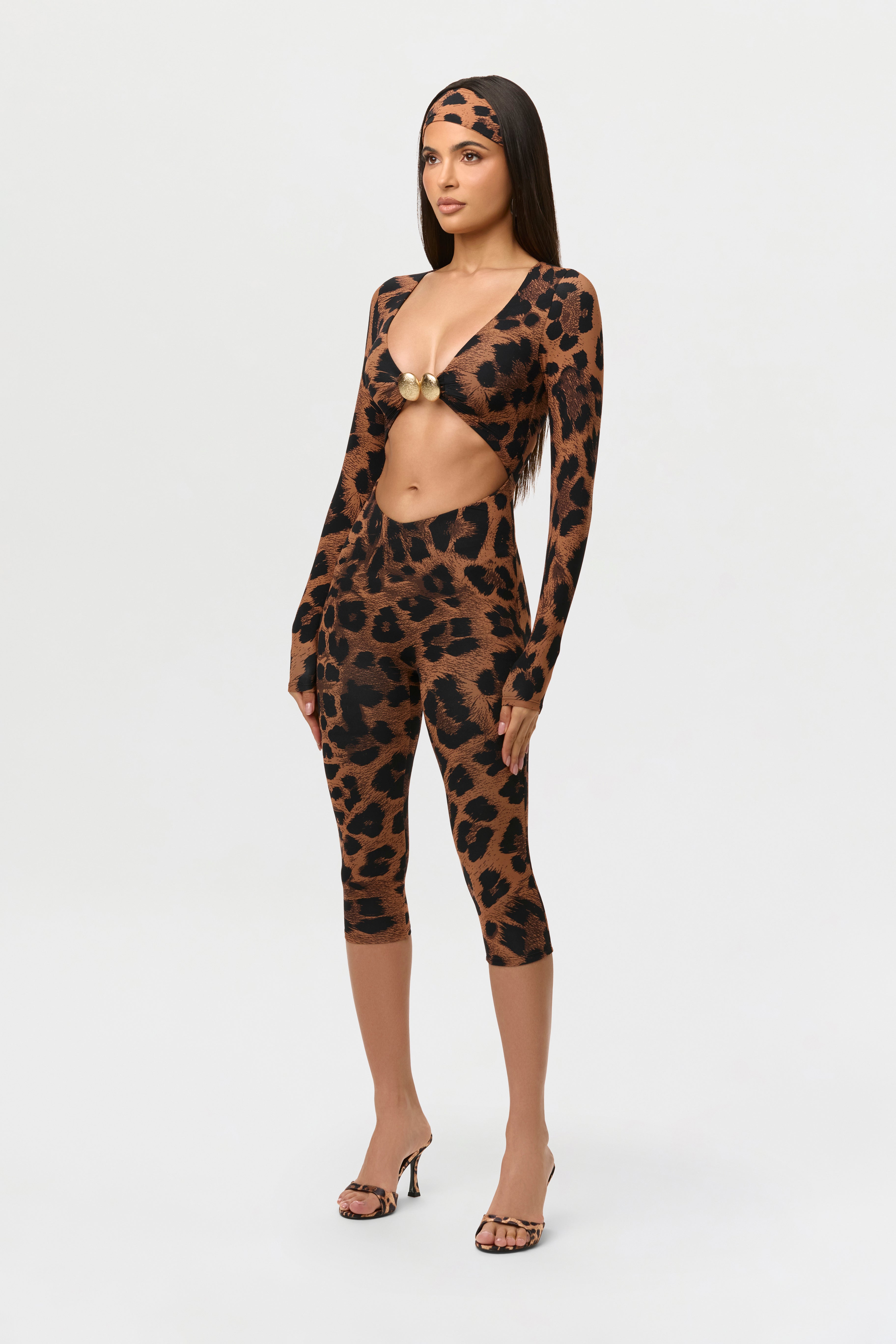 Naked Print Cutout Capri Jumpsuit
