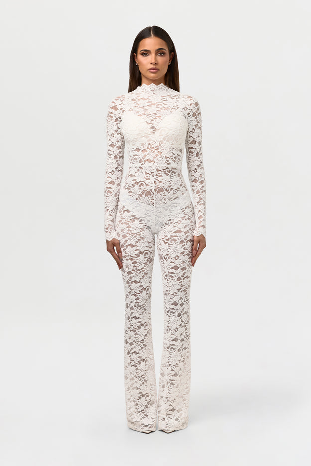 Stretch Lace Velvet Bootcut Jumpsuit