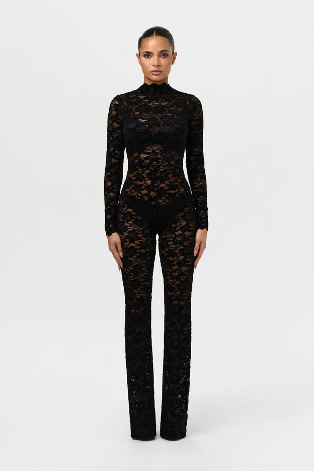 Stretch Lace Velvet Bootcut Jumpsuit