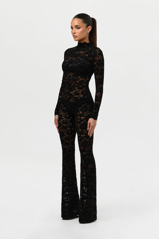 Stretch Lace Velvet Bootcut Jumpsuit