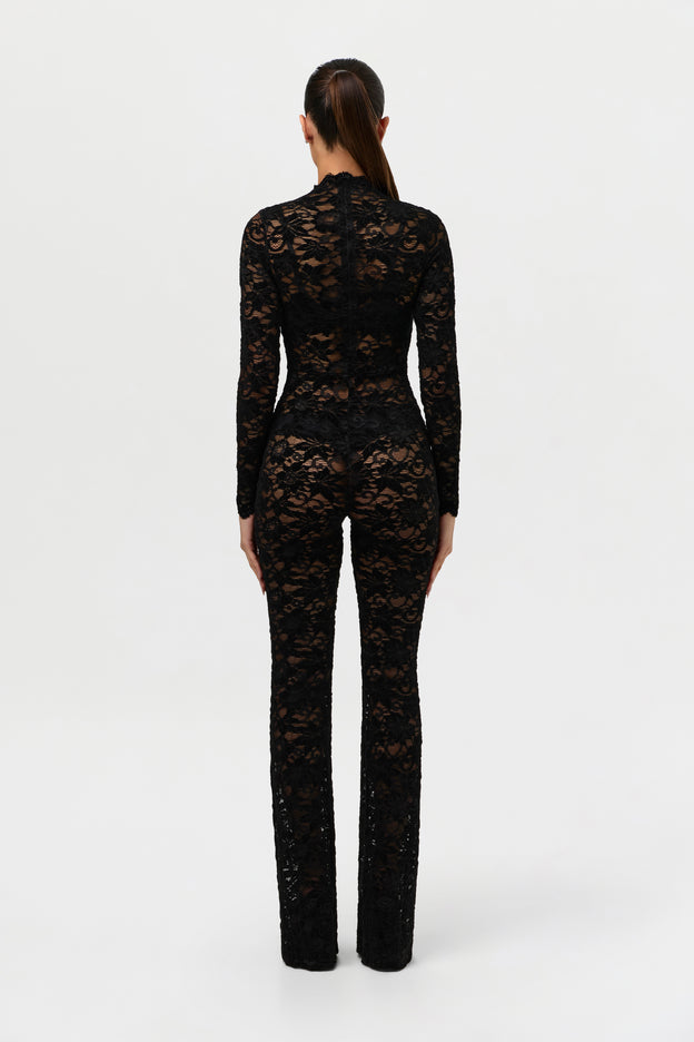 Stretch Lace Velvet Bootcut Jumpsuit