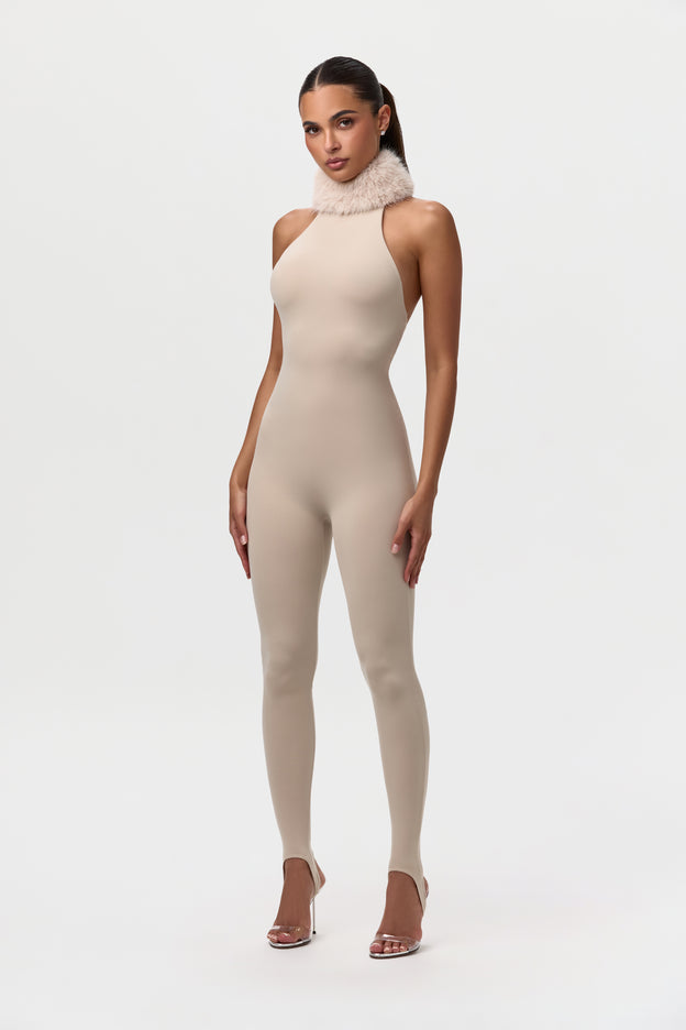 Naked Faux Fur Stirrup Jumpsuit Petite