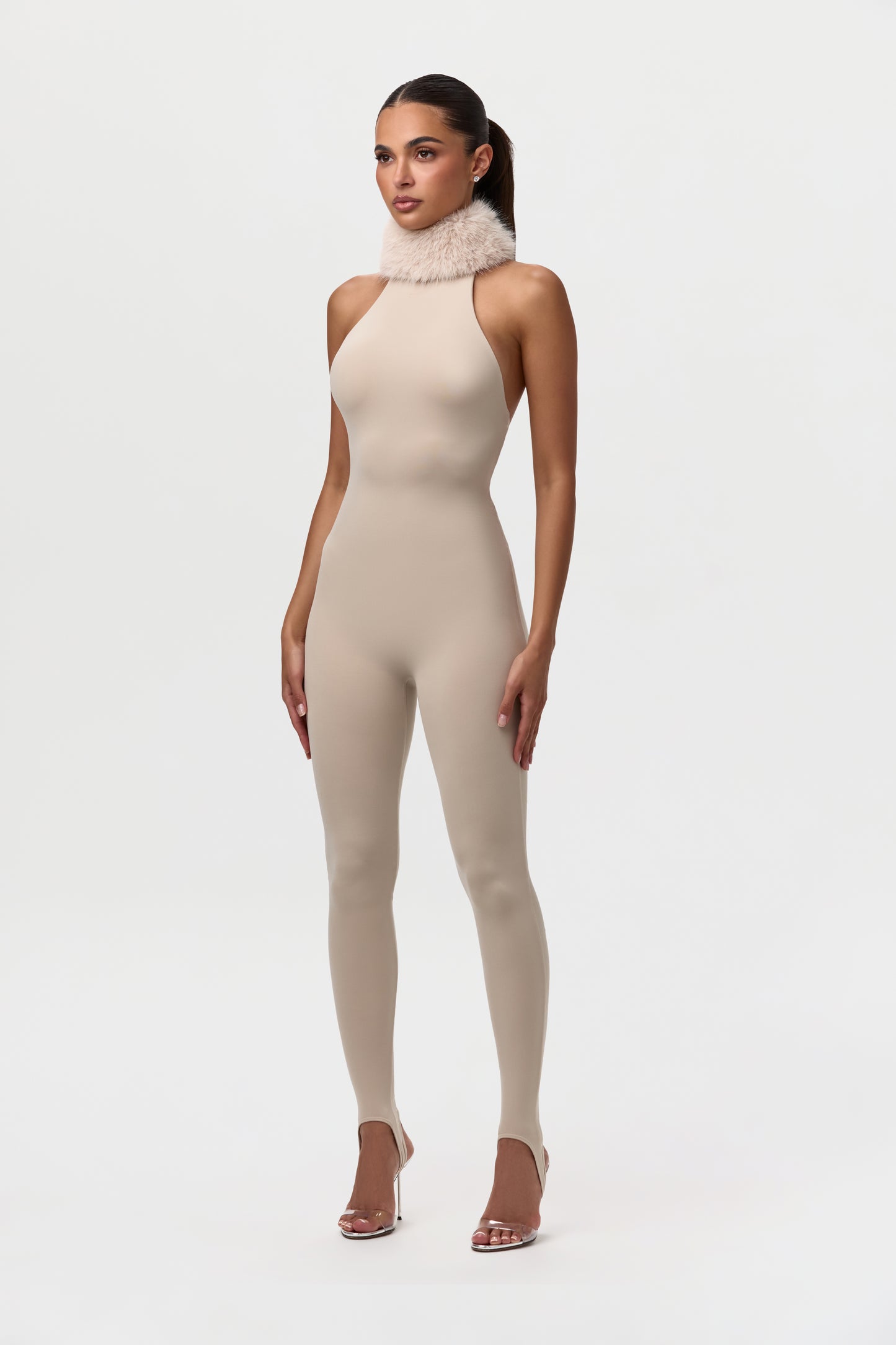 Naked Faux Fur Stirrup Jumpsuit Petite
