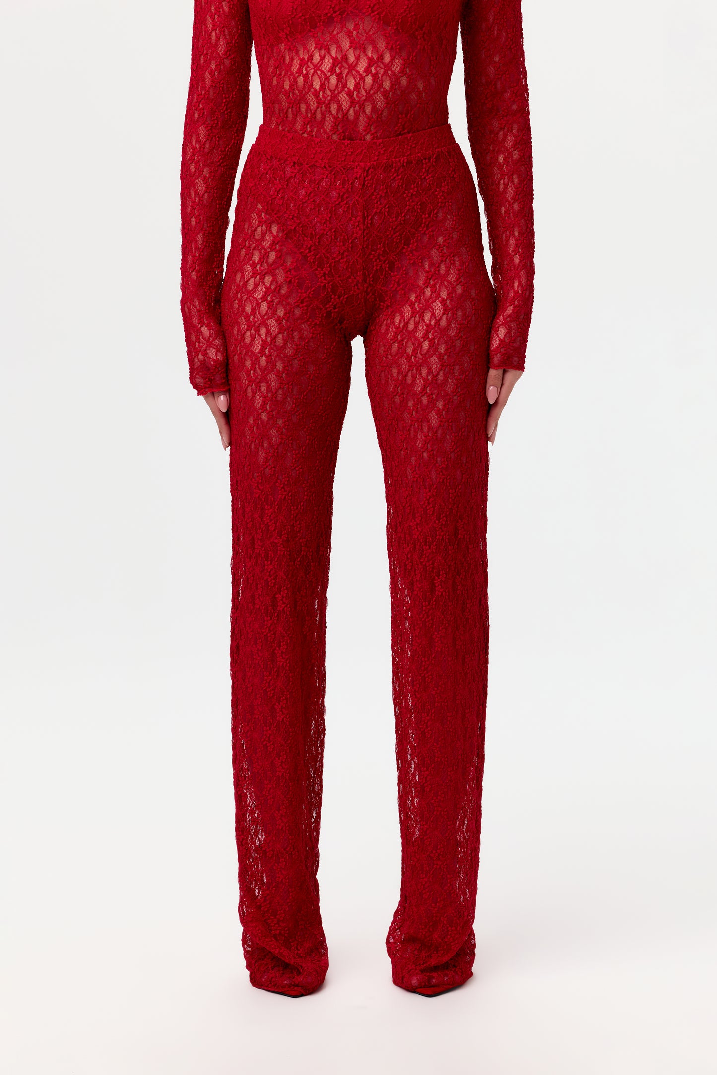 Stretch Lace Straight-Leg Pant