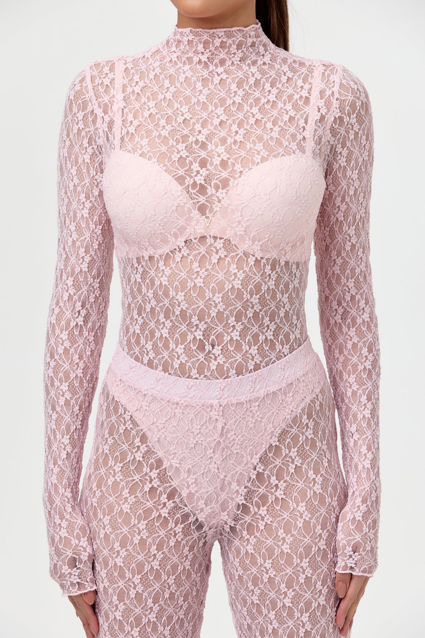 Stretch Lace Turtleneck Bodysuit