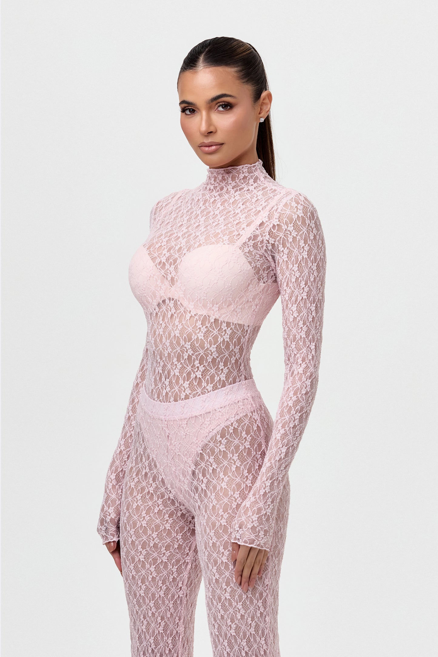 Stretch Lace Turtleneck Bodysuit