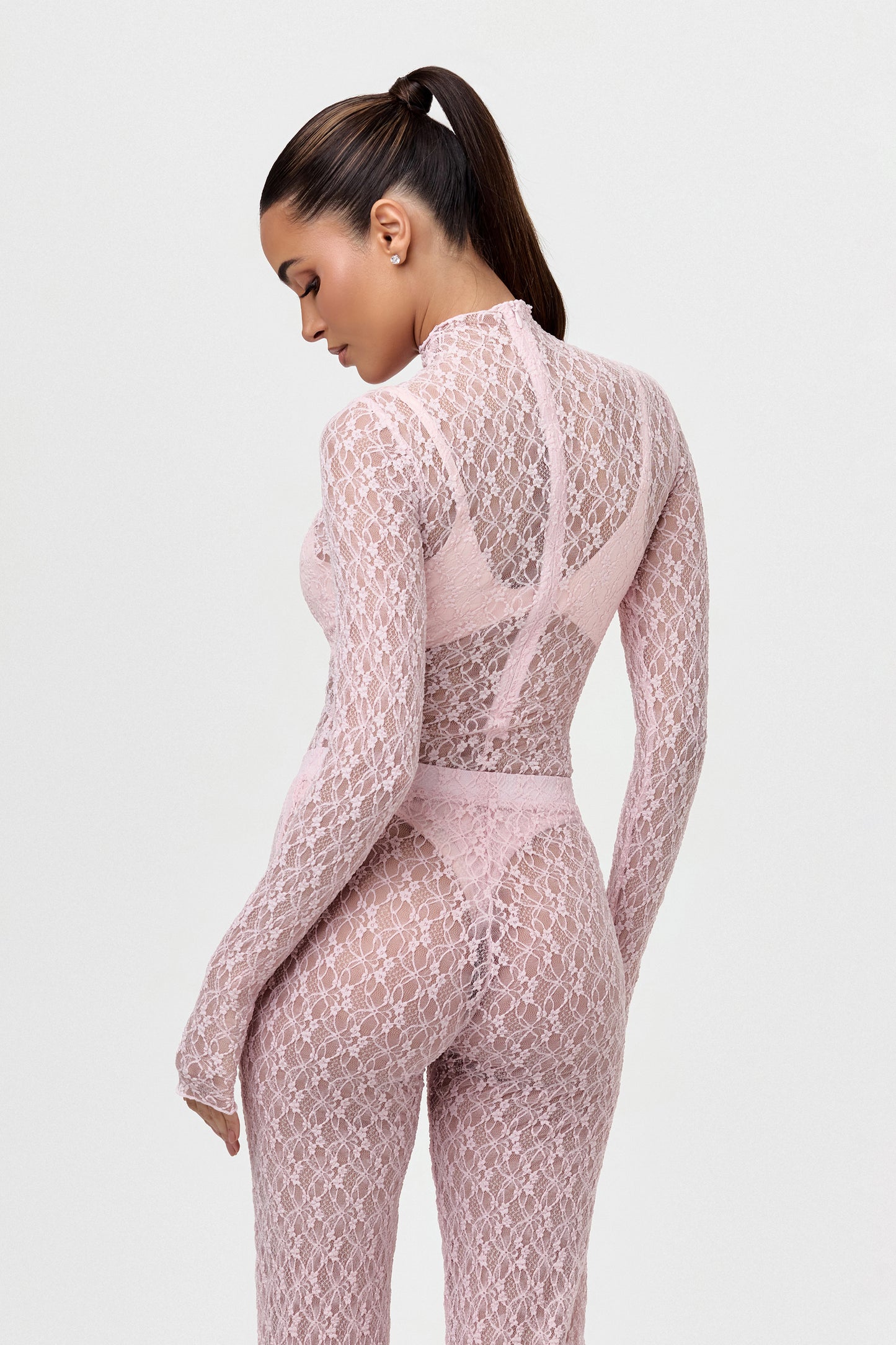 Stretch Lace Turtleneck Bodysuit