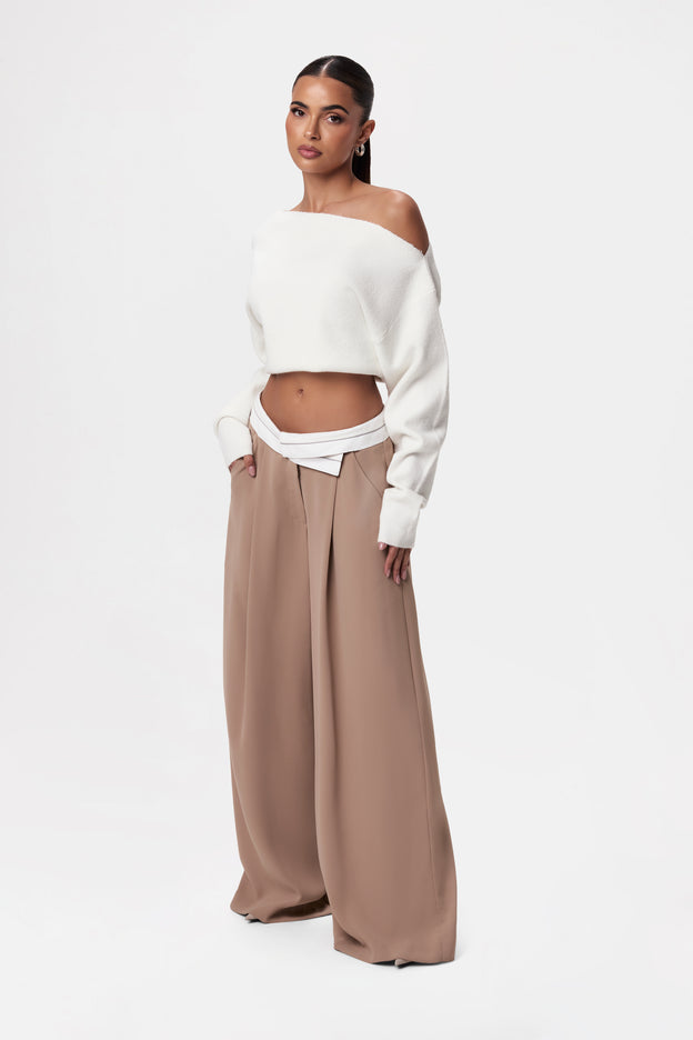 Contrast V-Waist Palazzo Pants