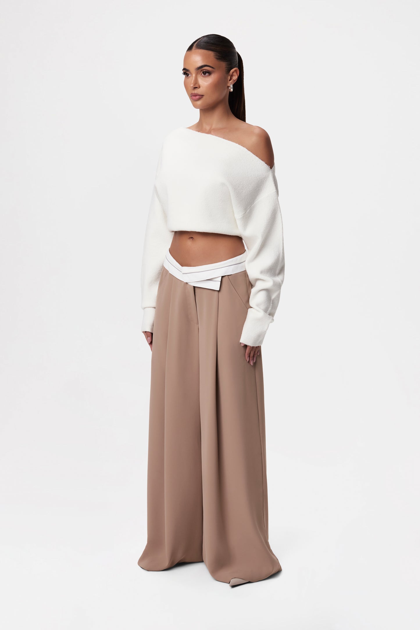 Contrast V-Waist Palazzo Pants