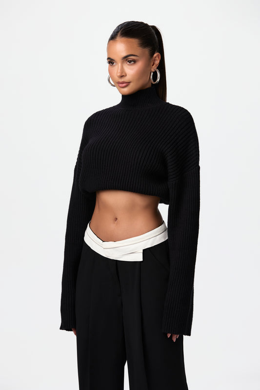 Knit Turtleneck Cropped Sweater Top