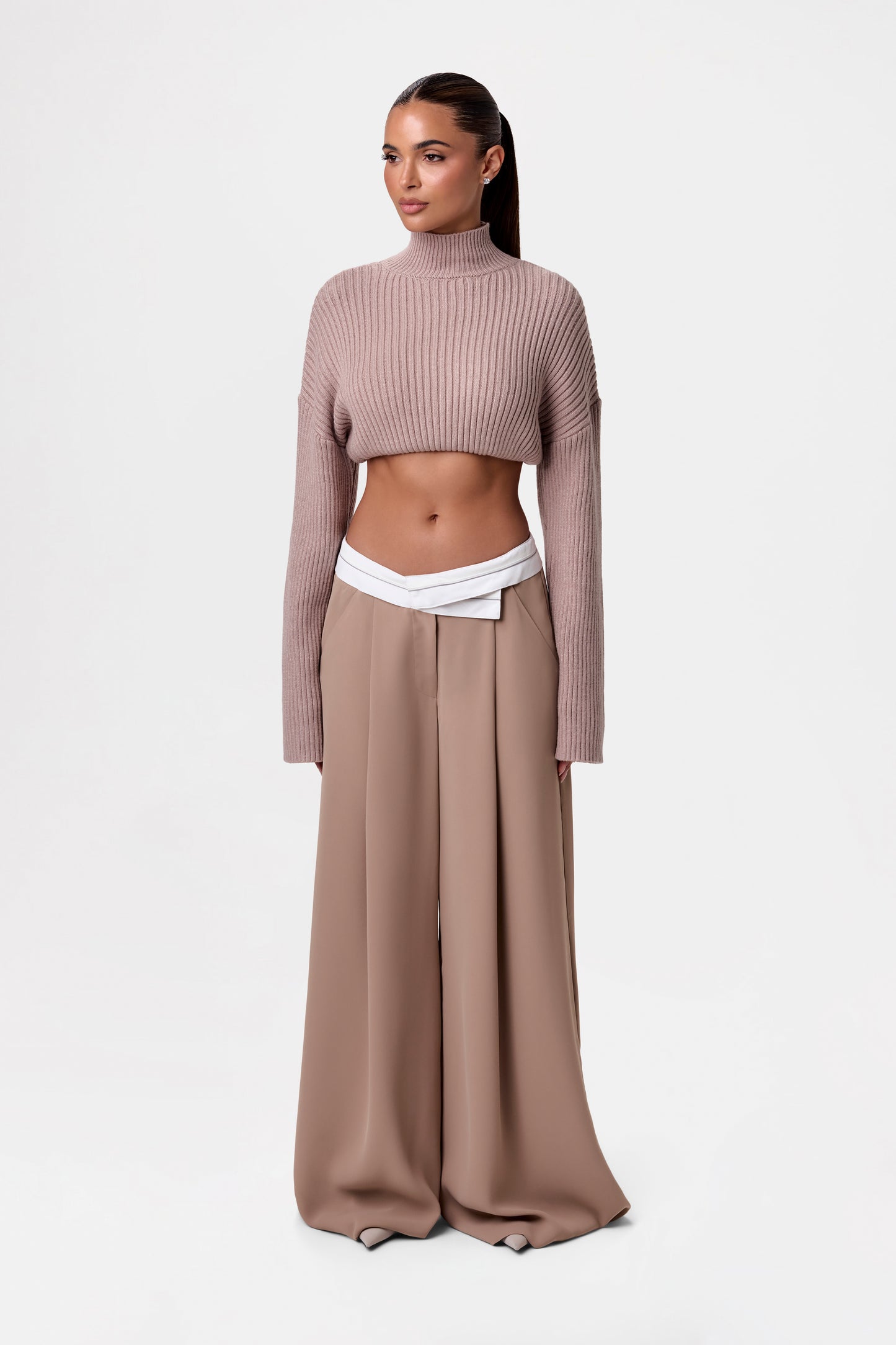 Contrast V-Waist Palazzo Pants