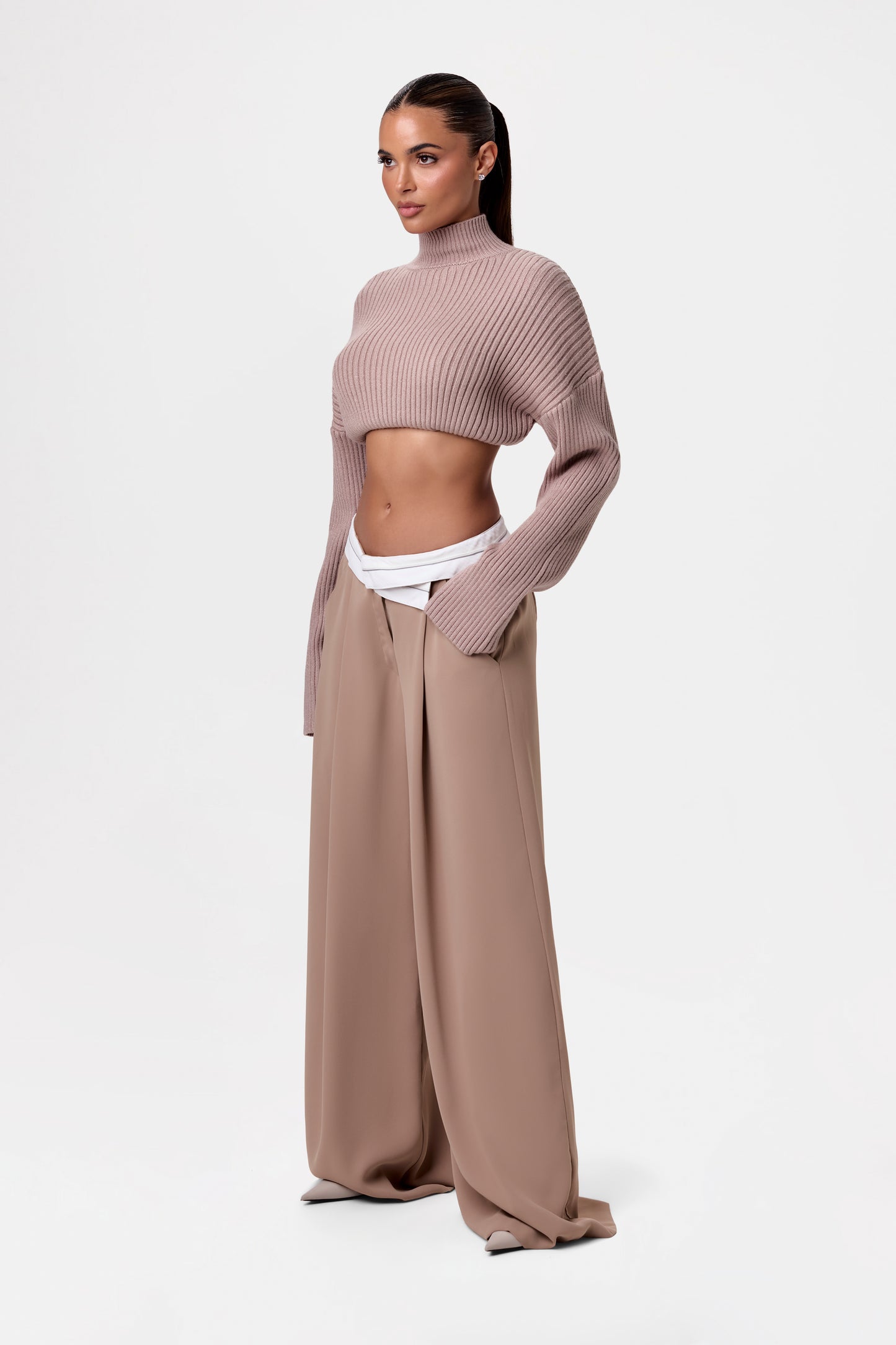 Contrast V-Waist Palazzo Pants