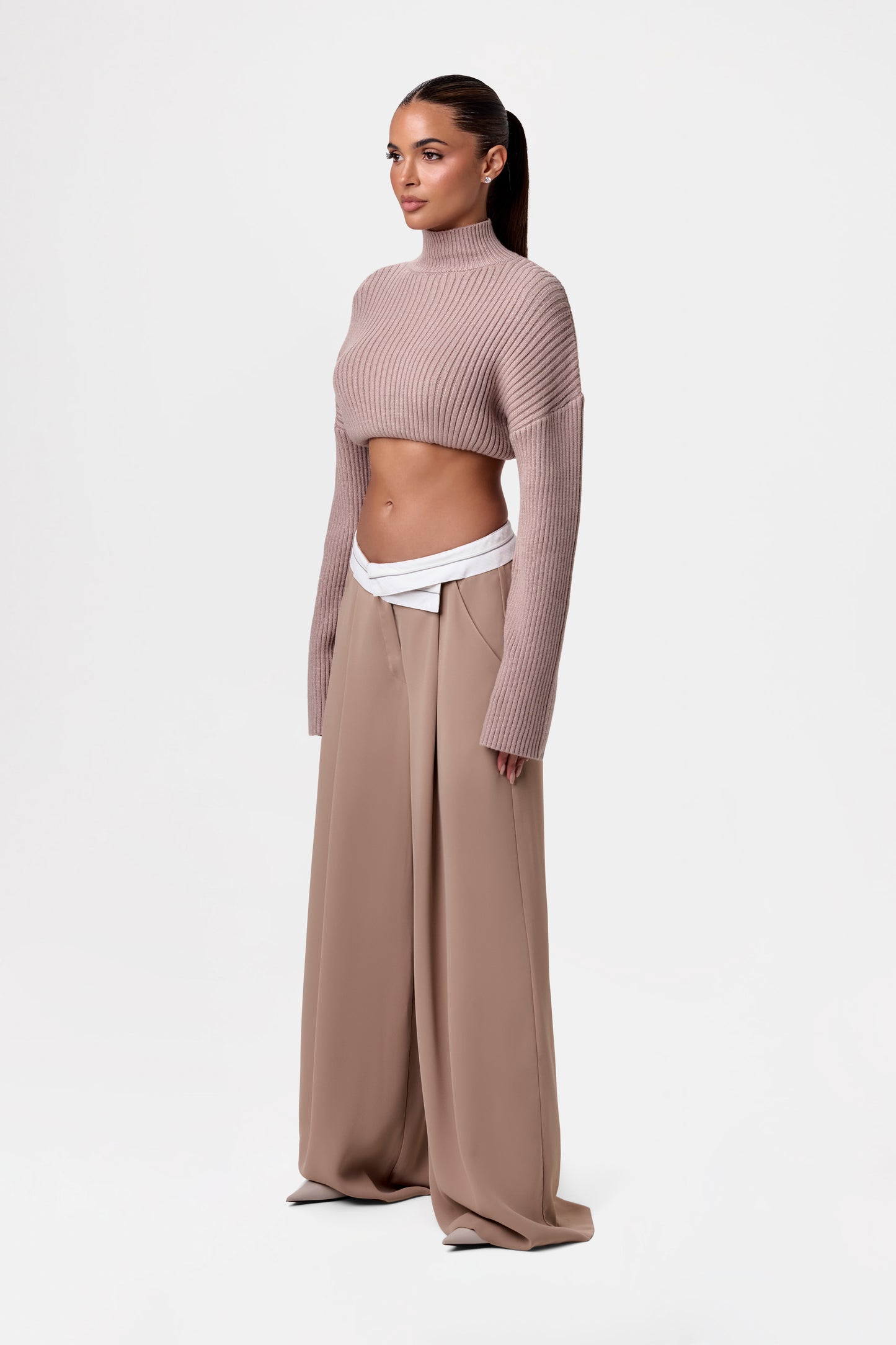 Contrast V-Waist Palazzo Pants