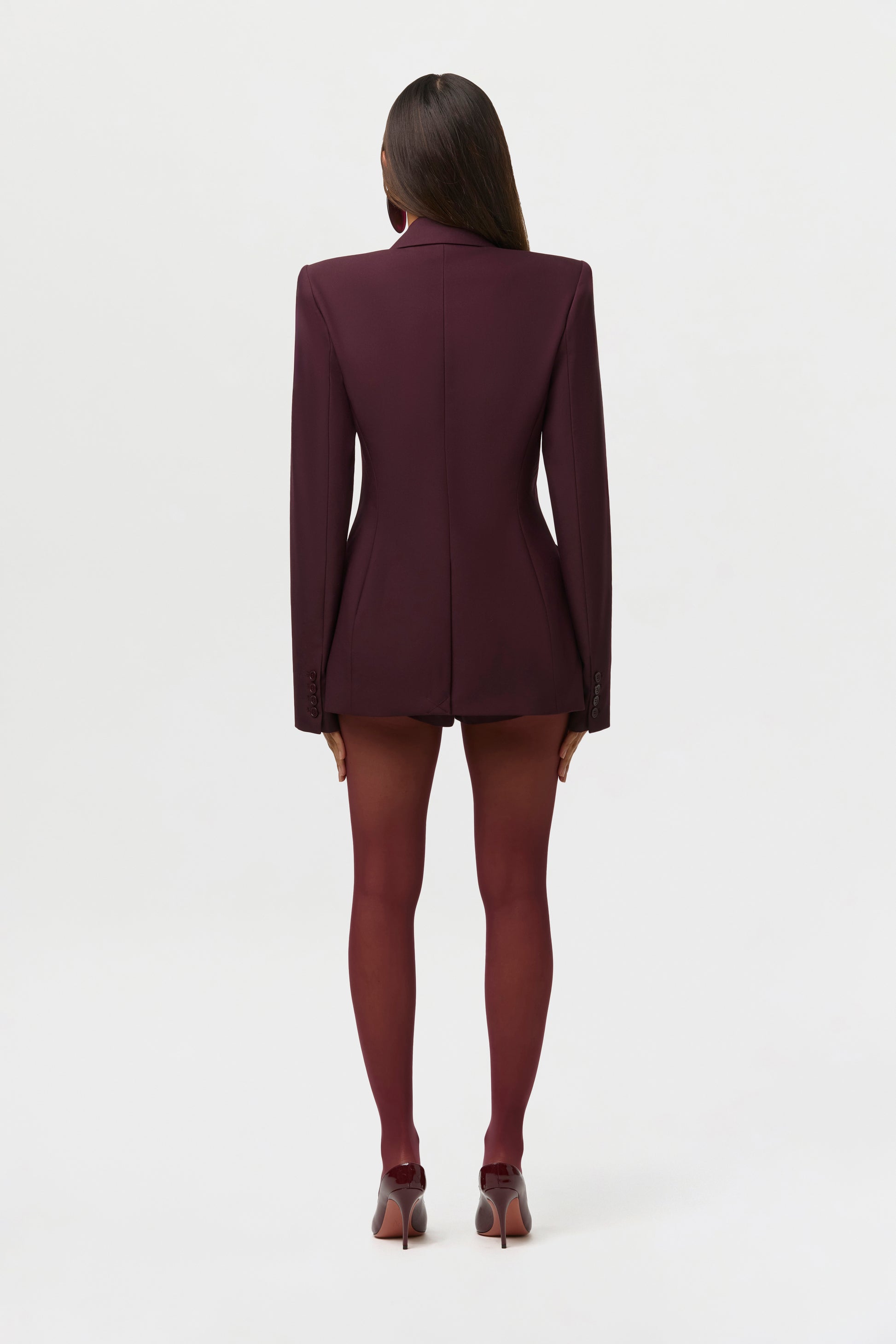 Power Shoulder Fitted Suit Blazer
