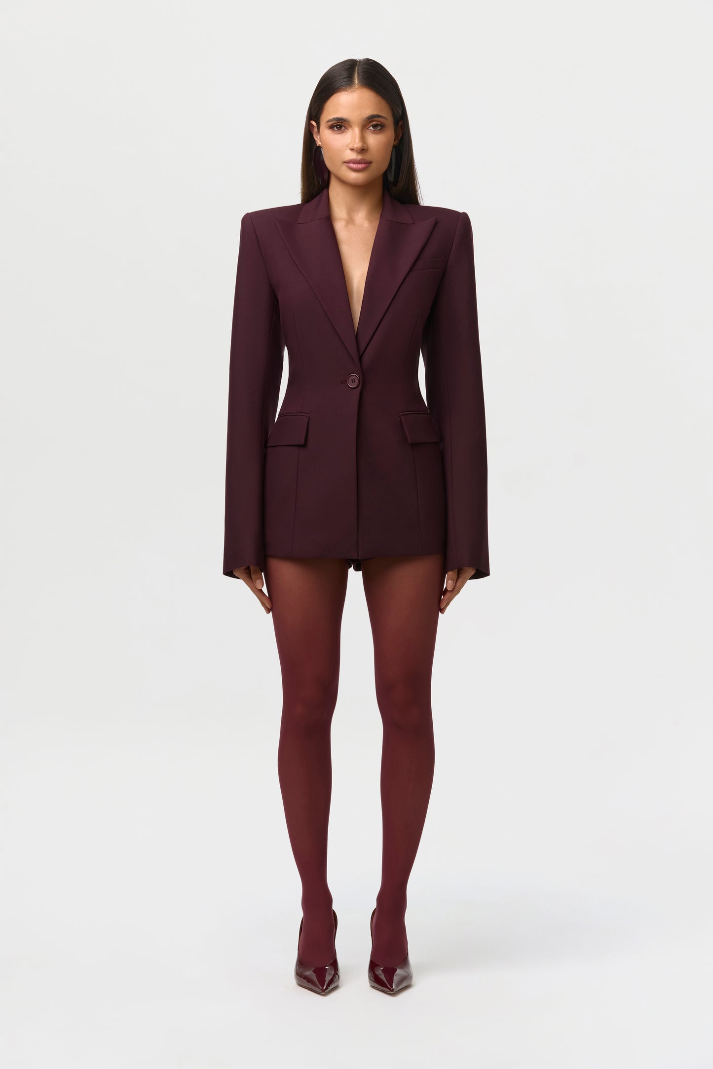 Power Shoulder Fitted Suit Blazer