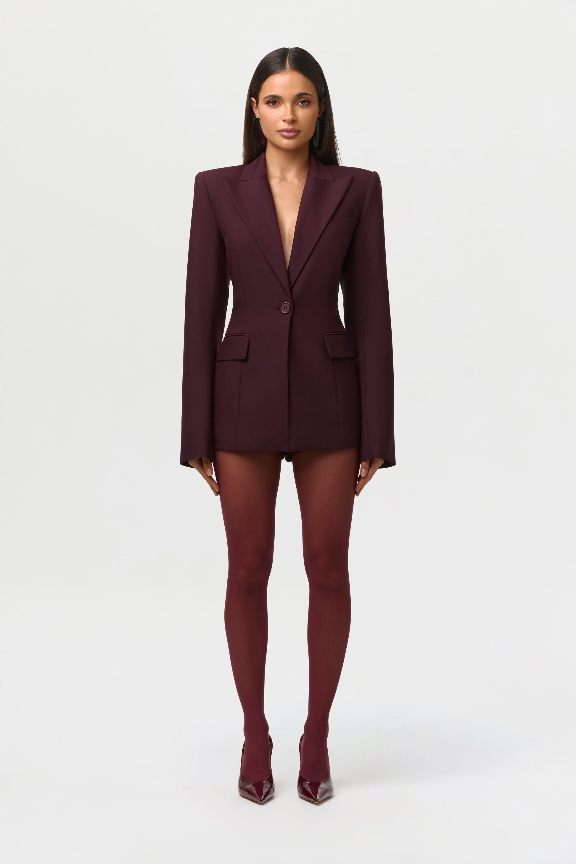 Power Shoulder Fitted Suit Blazer