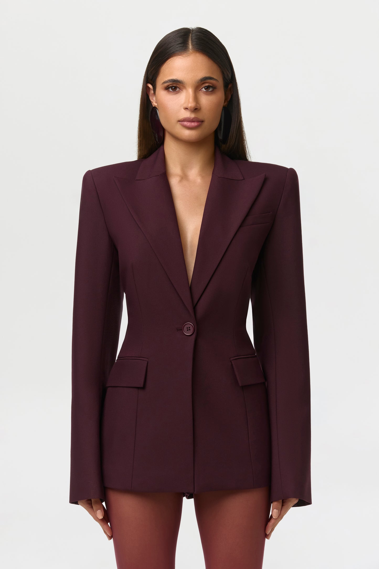 Power Shoulder Fitted Suit Blazer