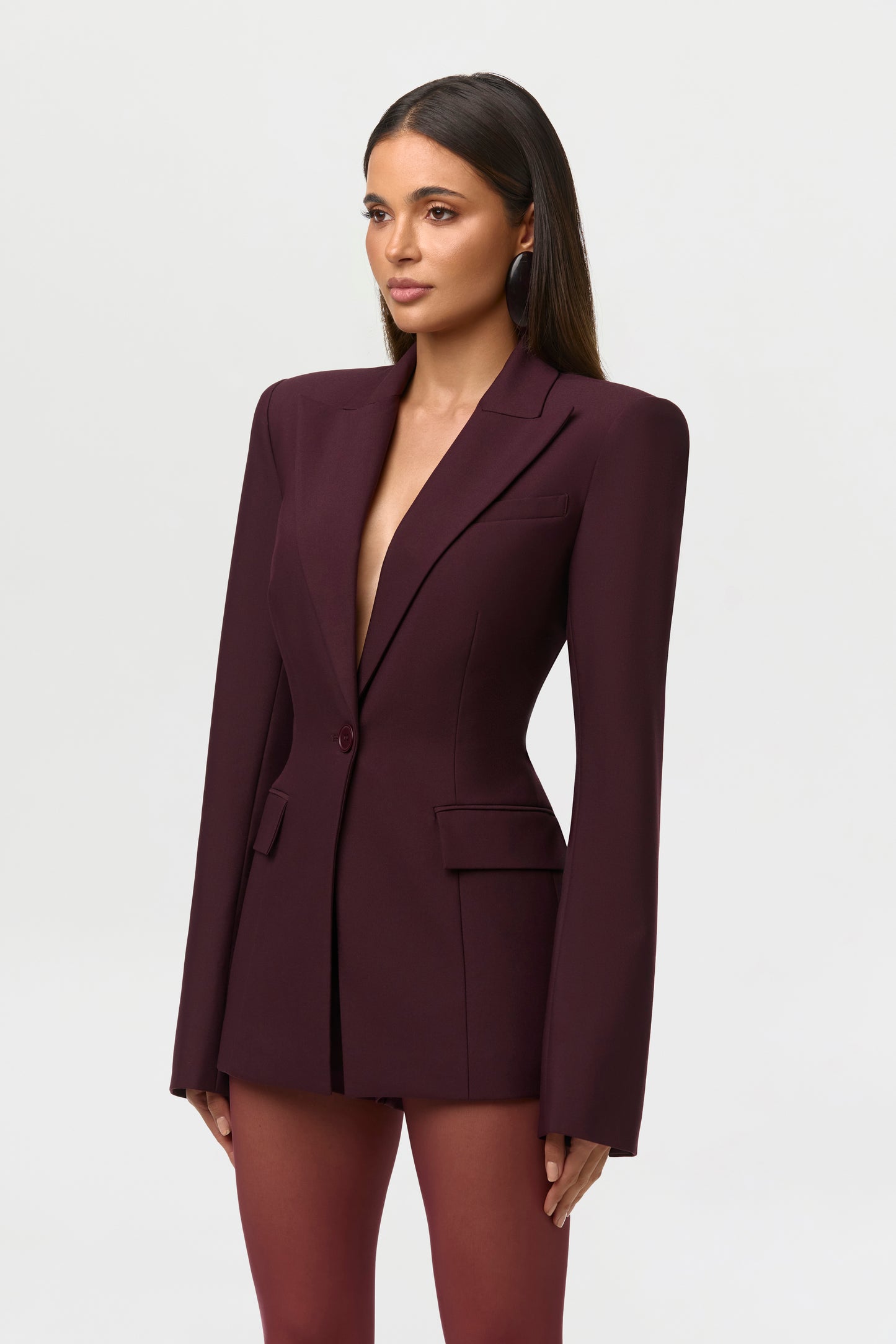 Power Shoulder Fitted Suit Blazer