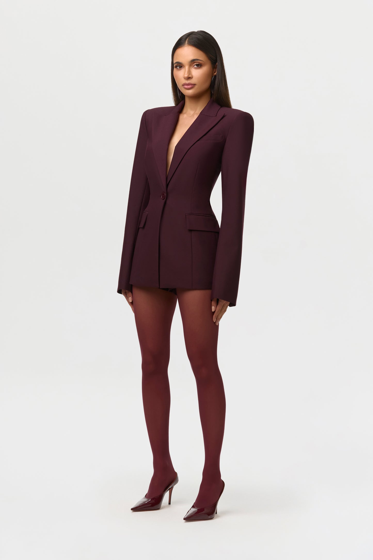 Power Shoulder Fitted Suit Blazer