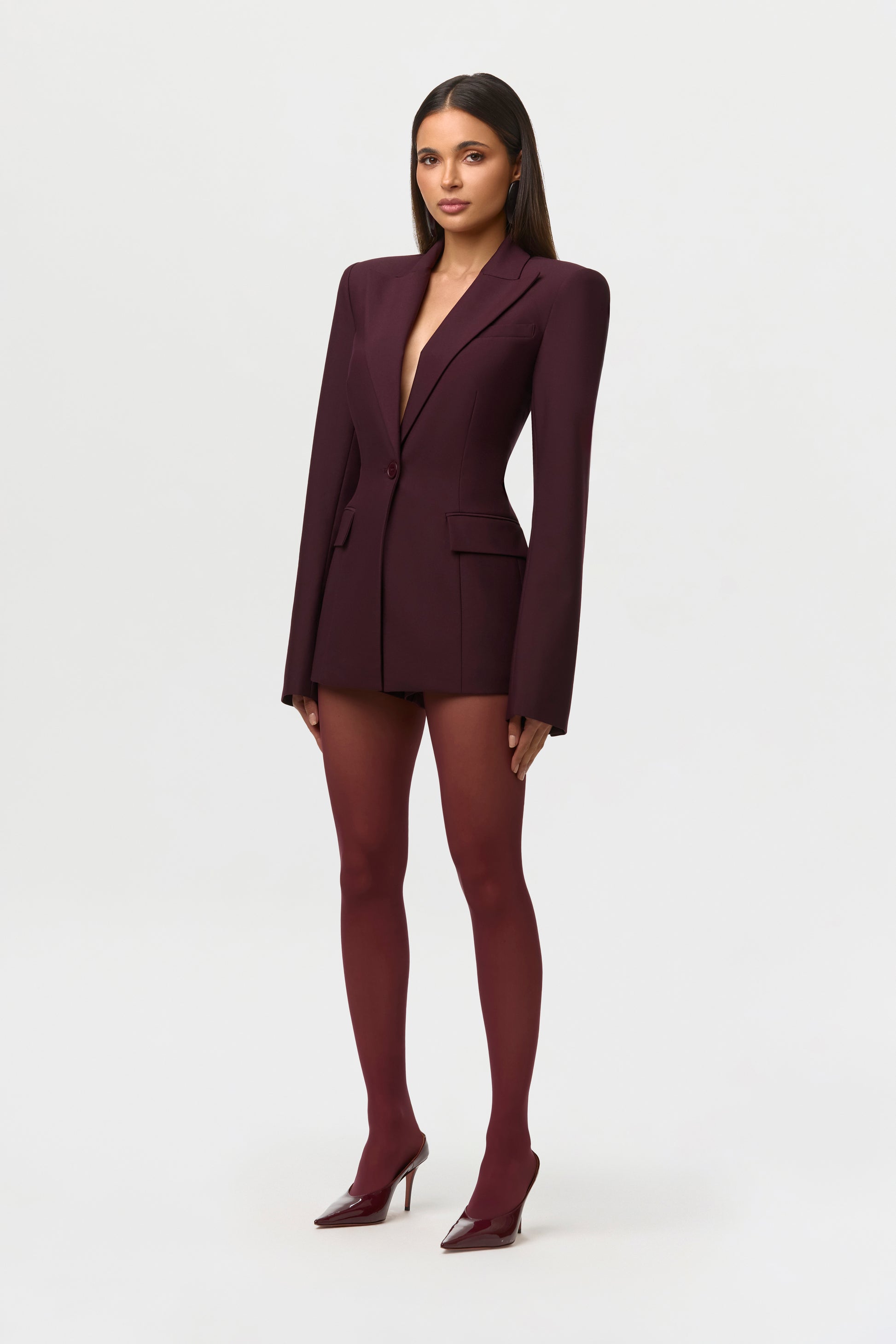 Power Shoulder Fitted Suit Blazer