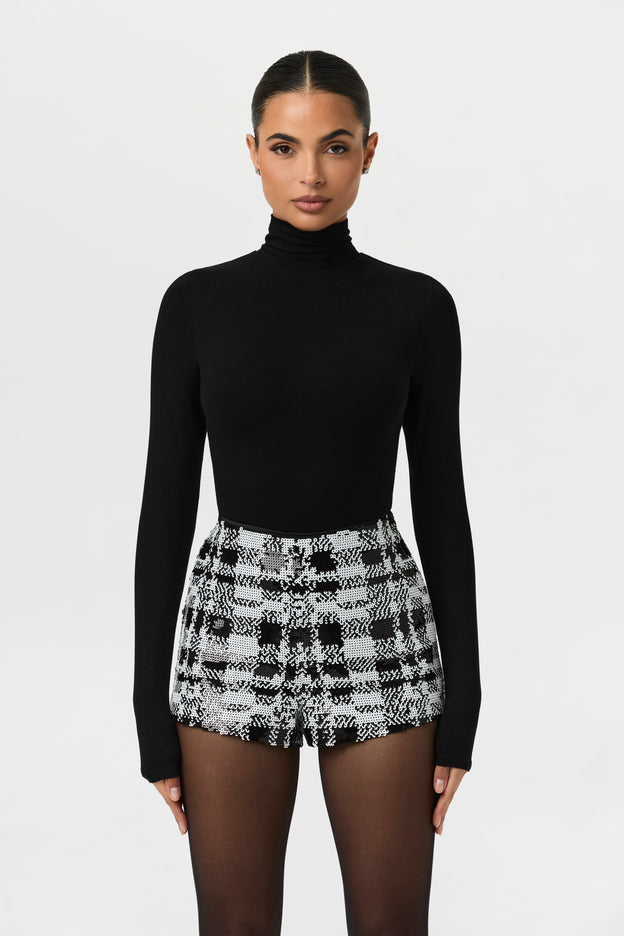 Sequin Plaid Hot Pants
