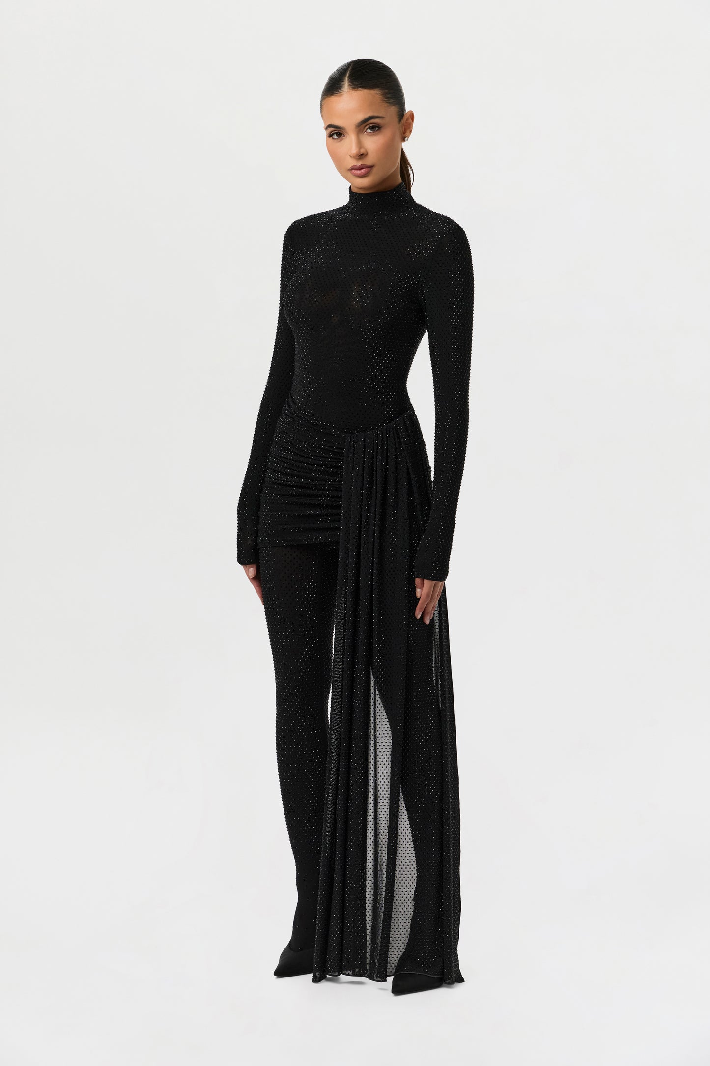 Crystal Ruched Drape Mini Skirt