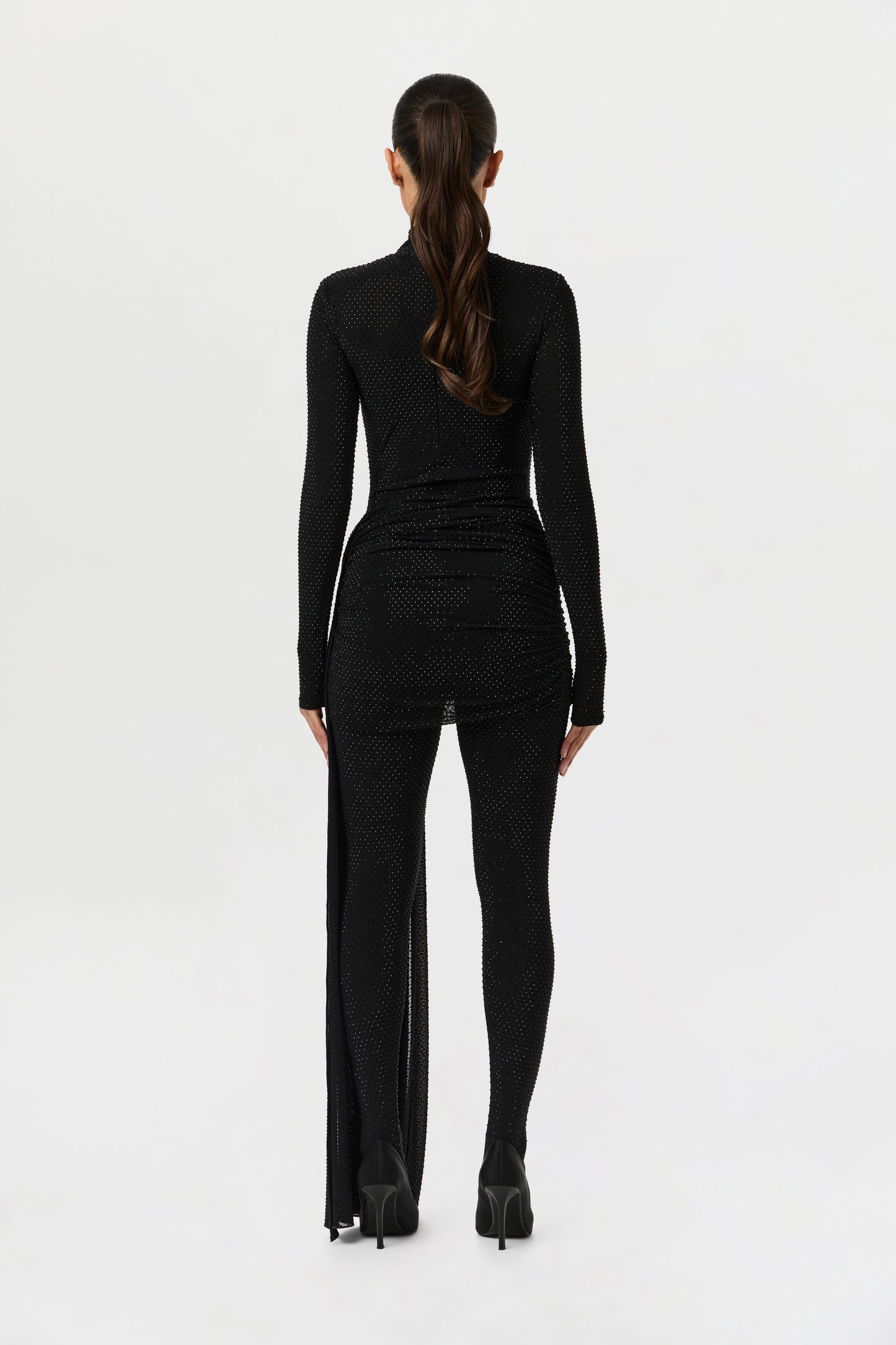 Crystal Ruched Drape Mini Skirt