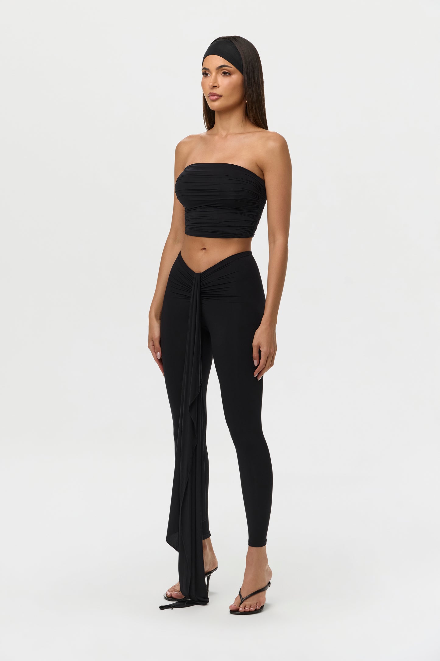 Black Naked V-Waist Drape Leggings