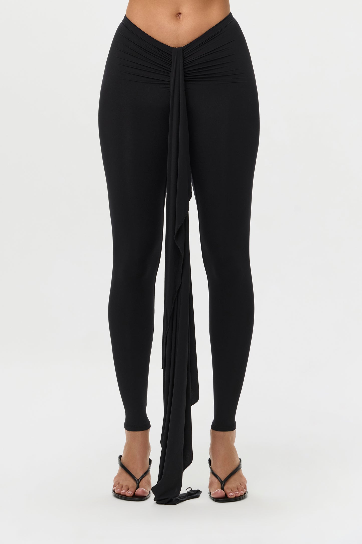 Black Naked V-Waist Drape Leggings