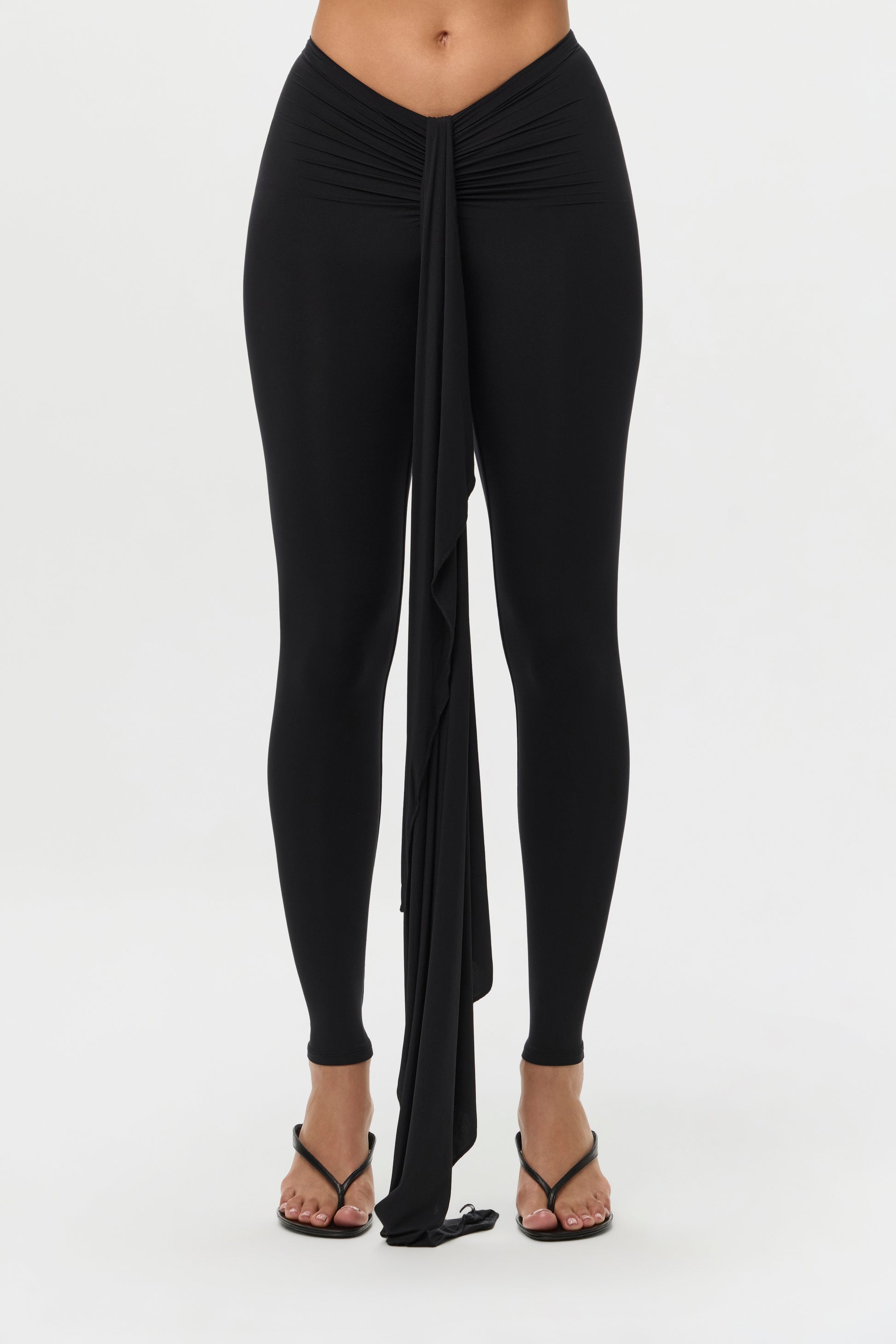 Black Naked V-Waist Drape Leggings