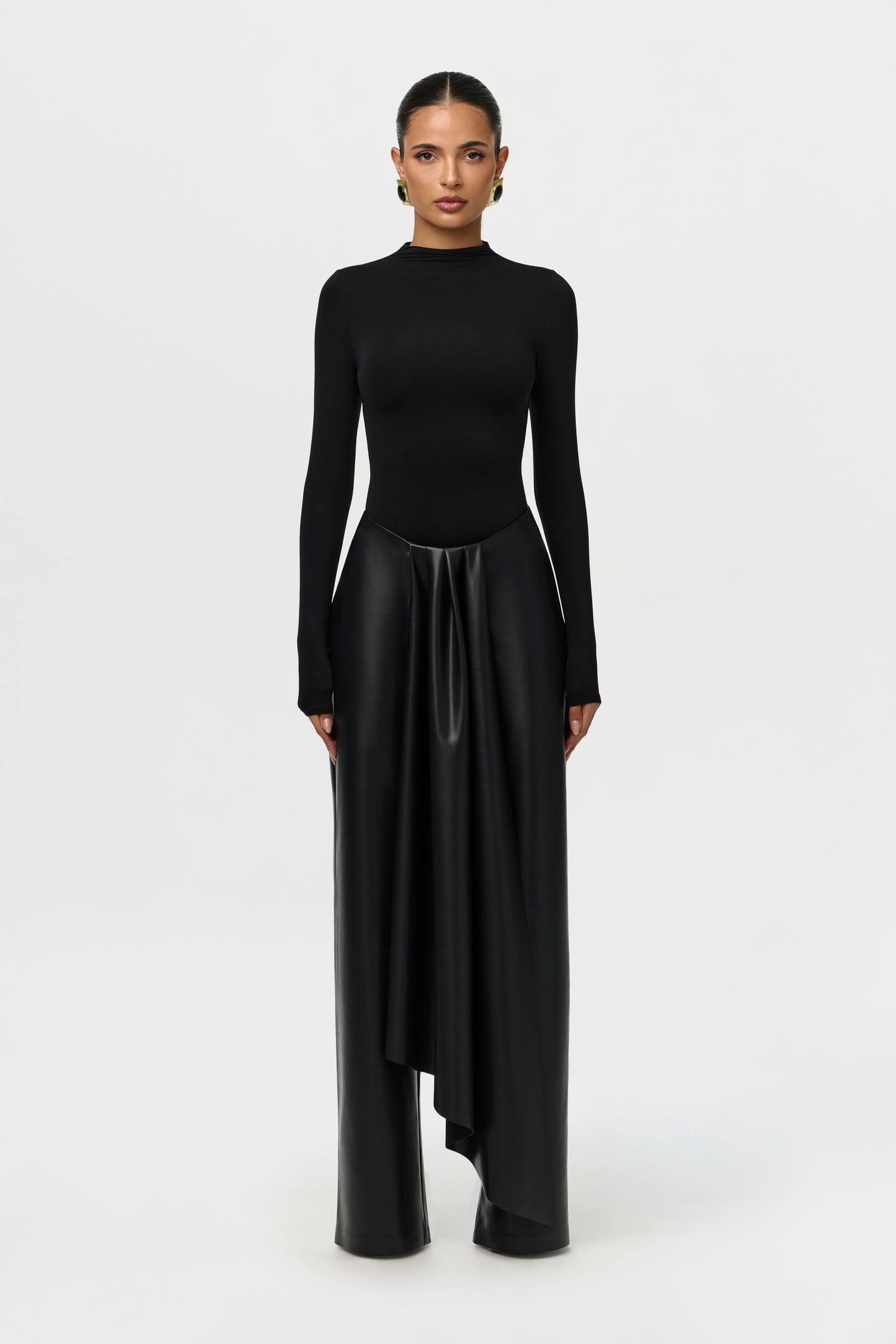 Vegan Leather Drape Wideleg Pants