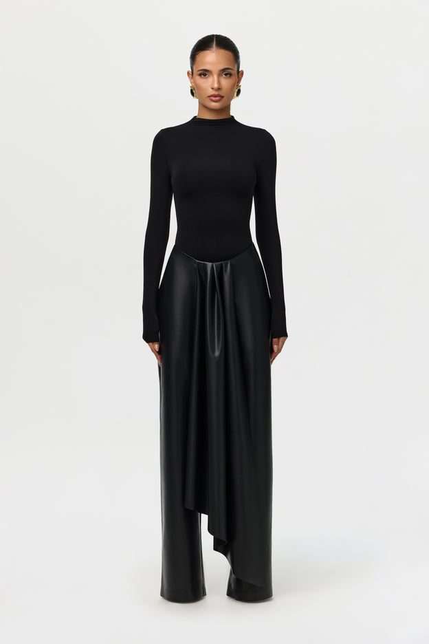 Vegan Leather Drape Wideleg Pants