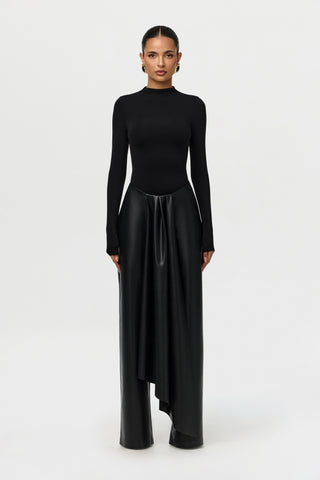Vegan Leather Drape Wideleg Pants
