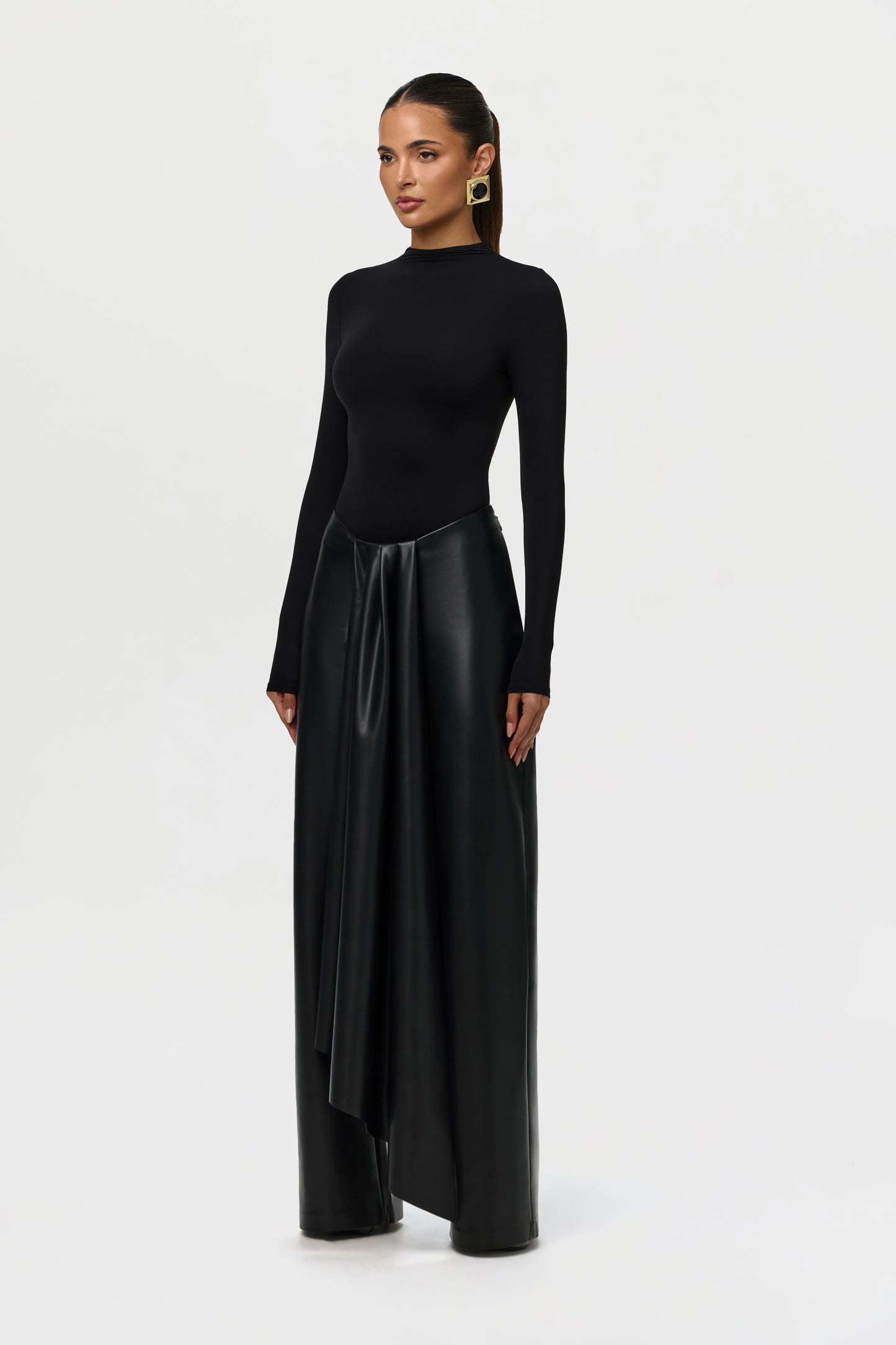 Vegan Leather Drape Wideleg Pants