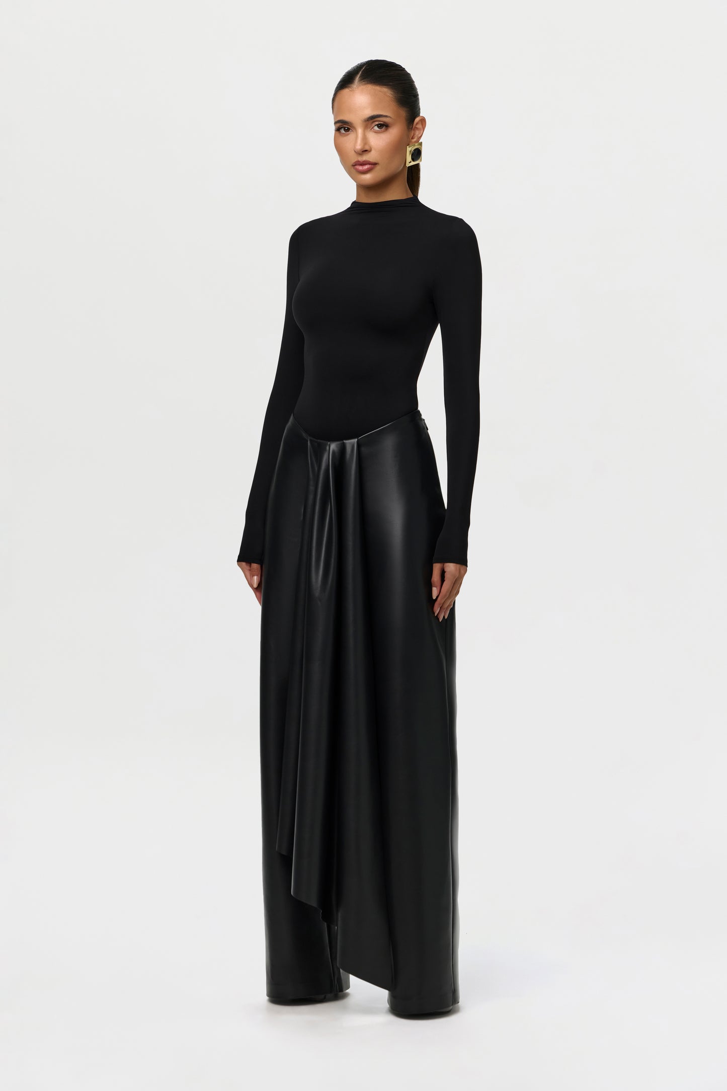 Vegan Leather Drape Wideleg Pants