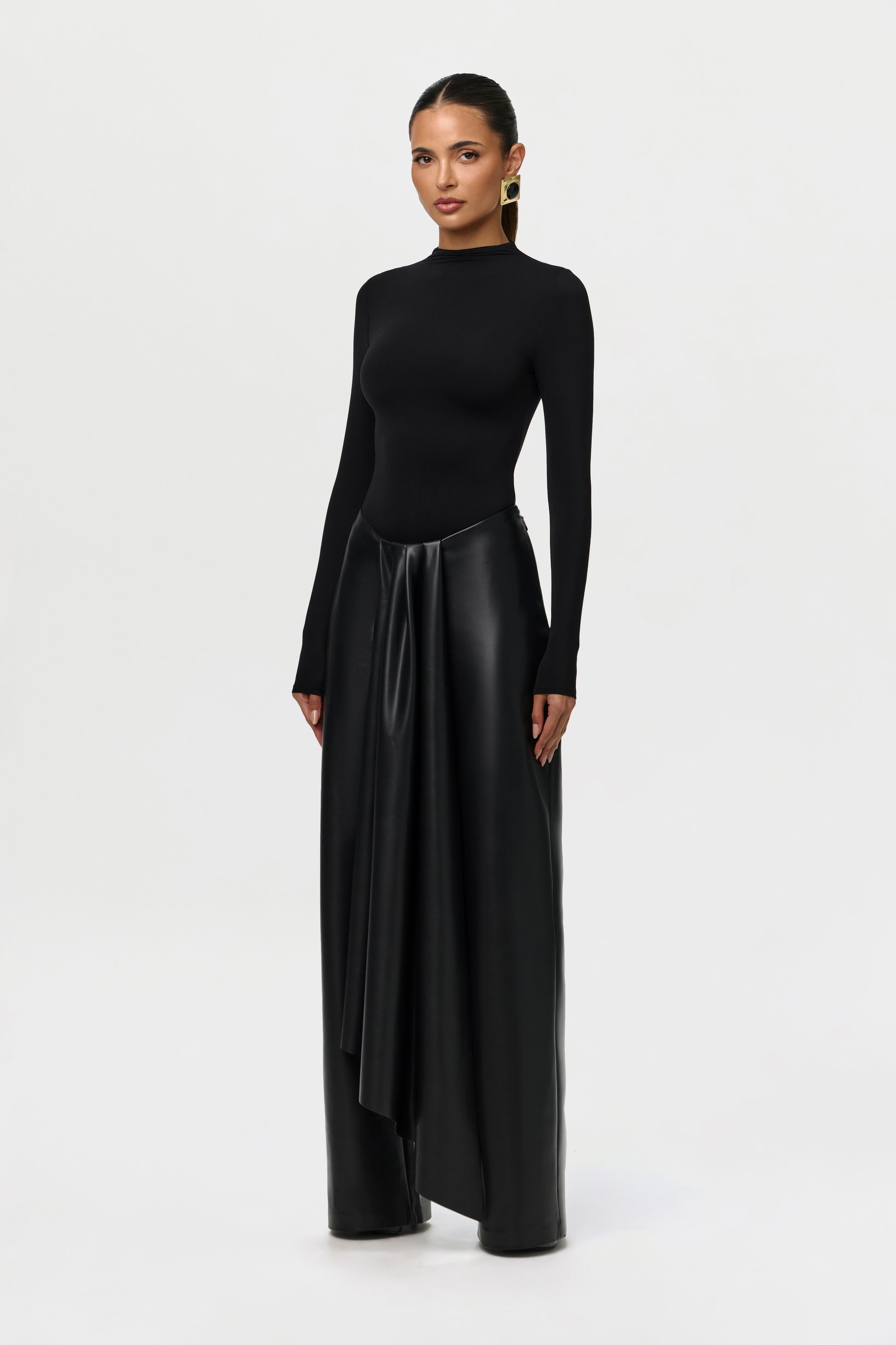 Vegan Leather Drape Wideleg Pants