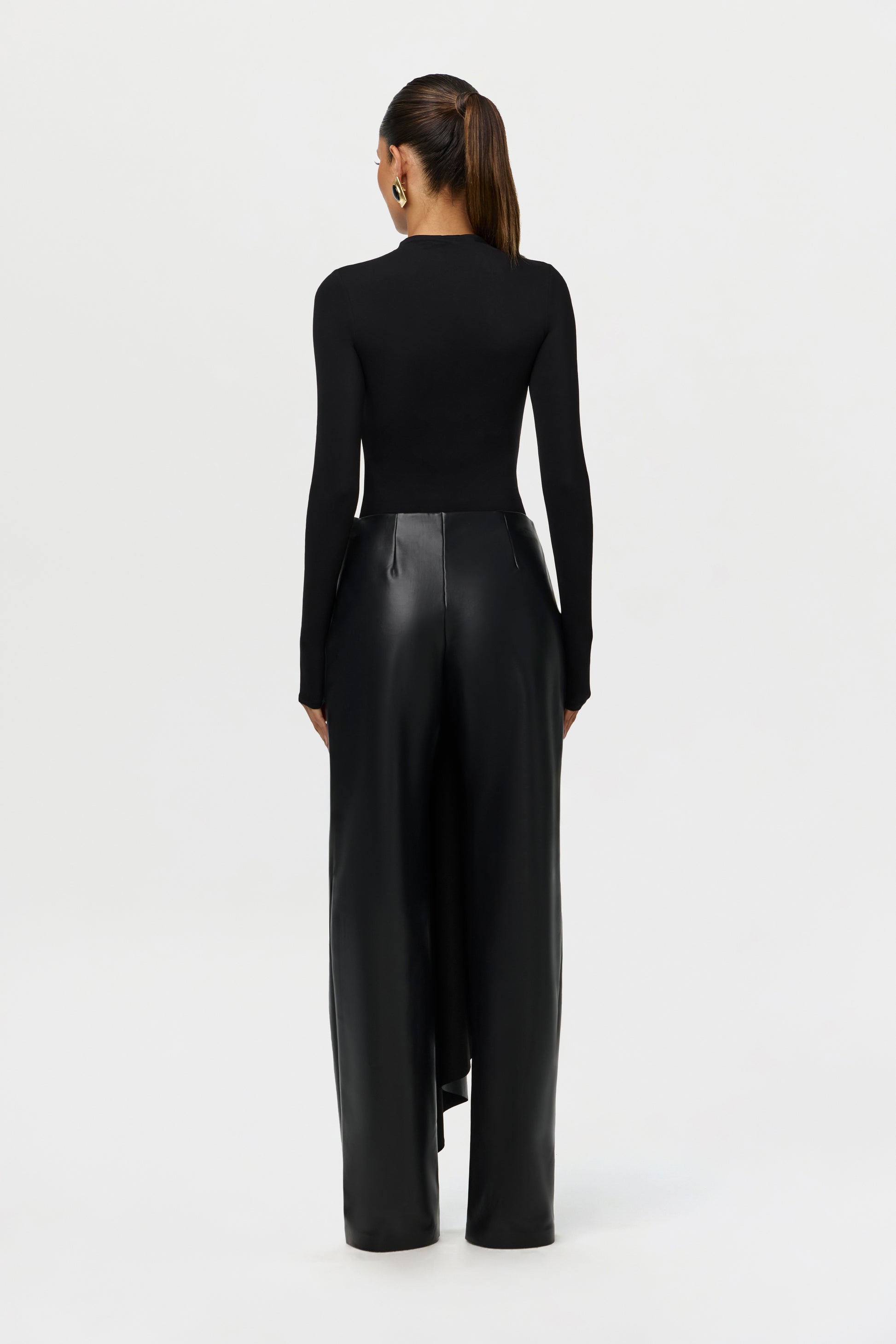 Vegan Leather Drape Wideleg Pants
