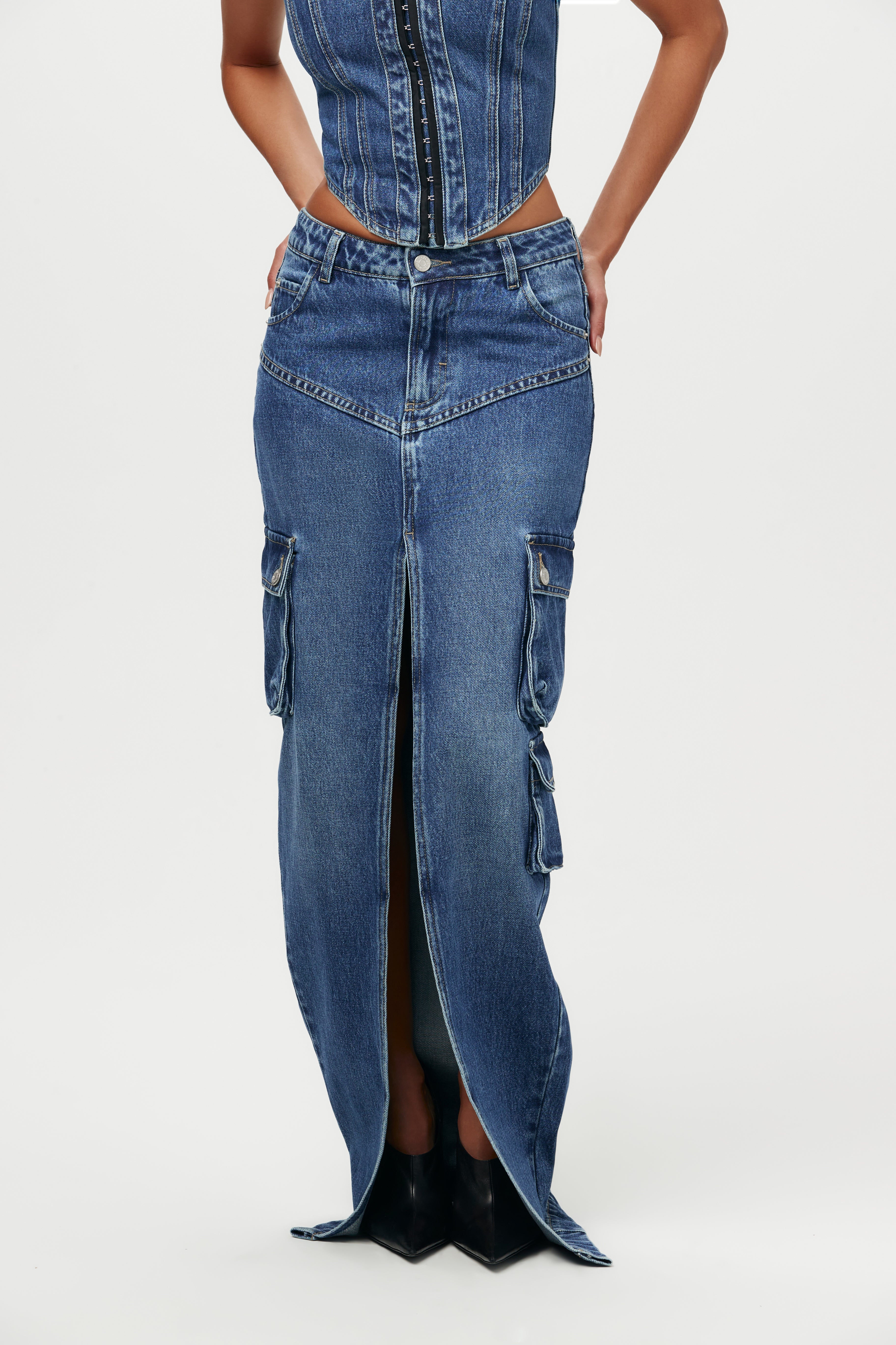 Denim Cargo store Maxi Skirt