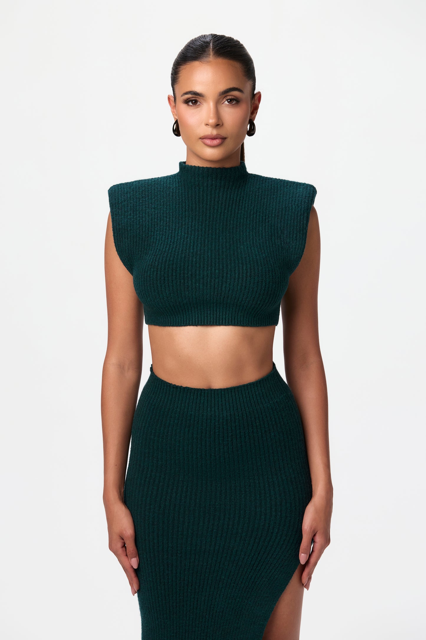 Knit Sweater Power Shoulder Crop Top