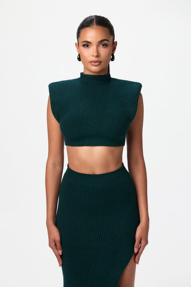 Knit Sweater Power Shoulder Crop Top