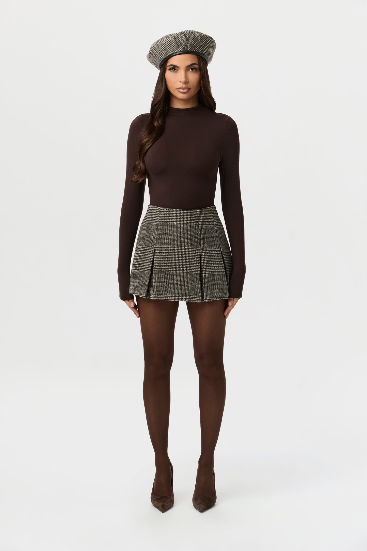 Suiting Pleated Plaid Mini Skirt