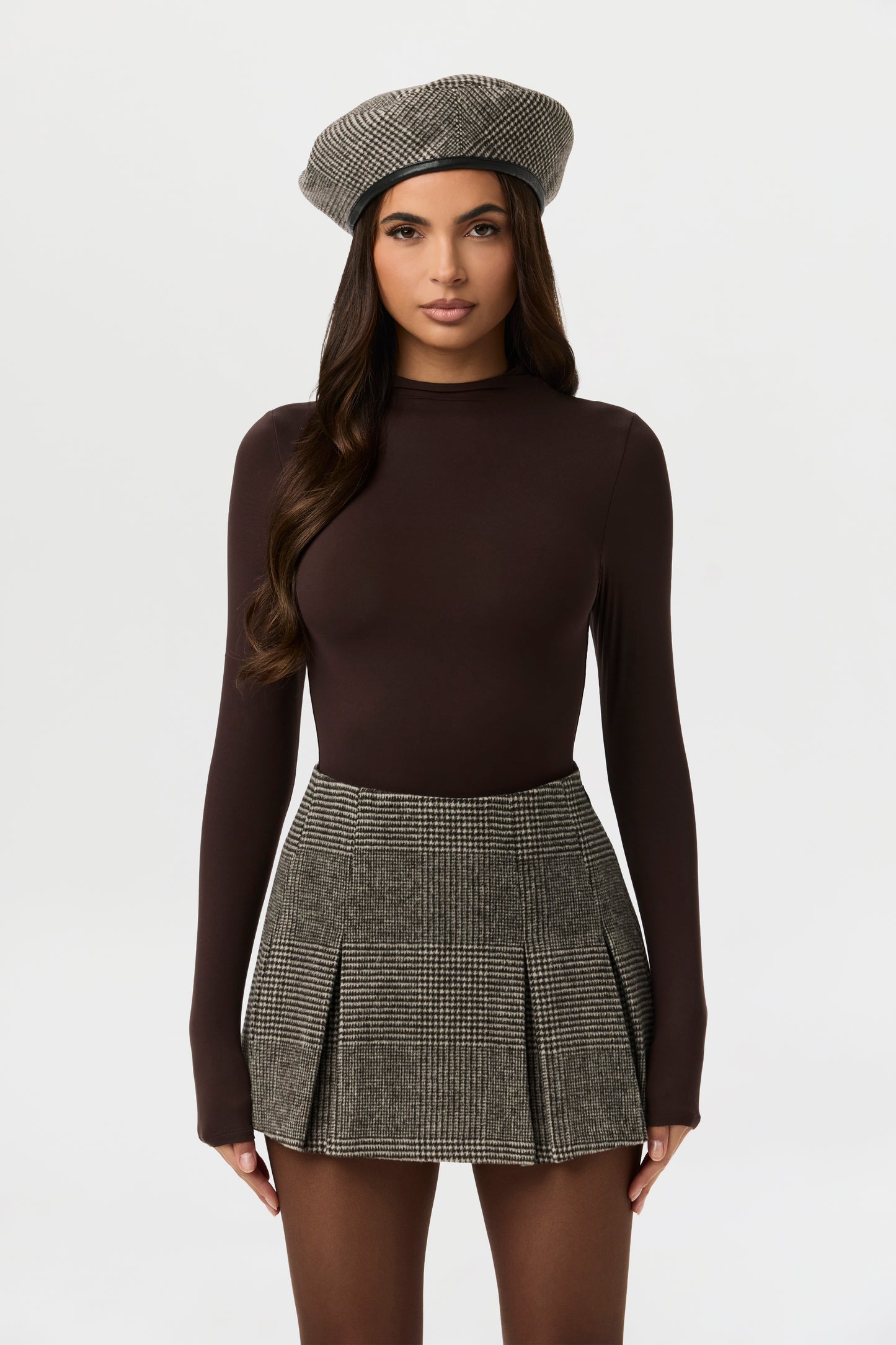 Suiting Pleated Plaid Mini Skirt