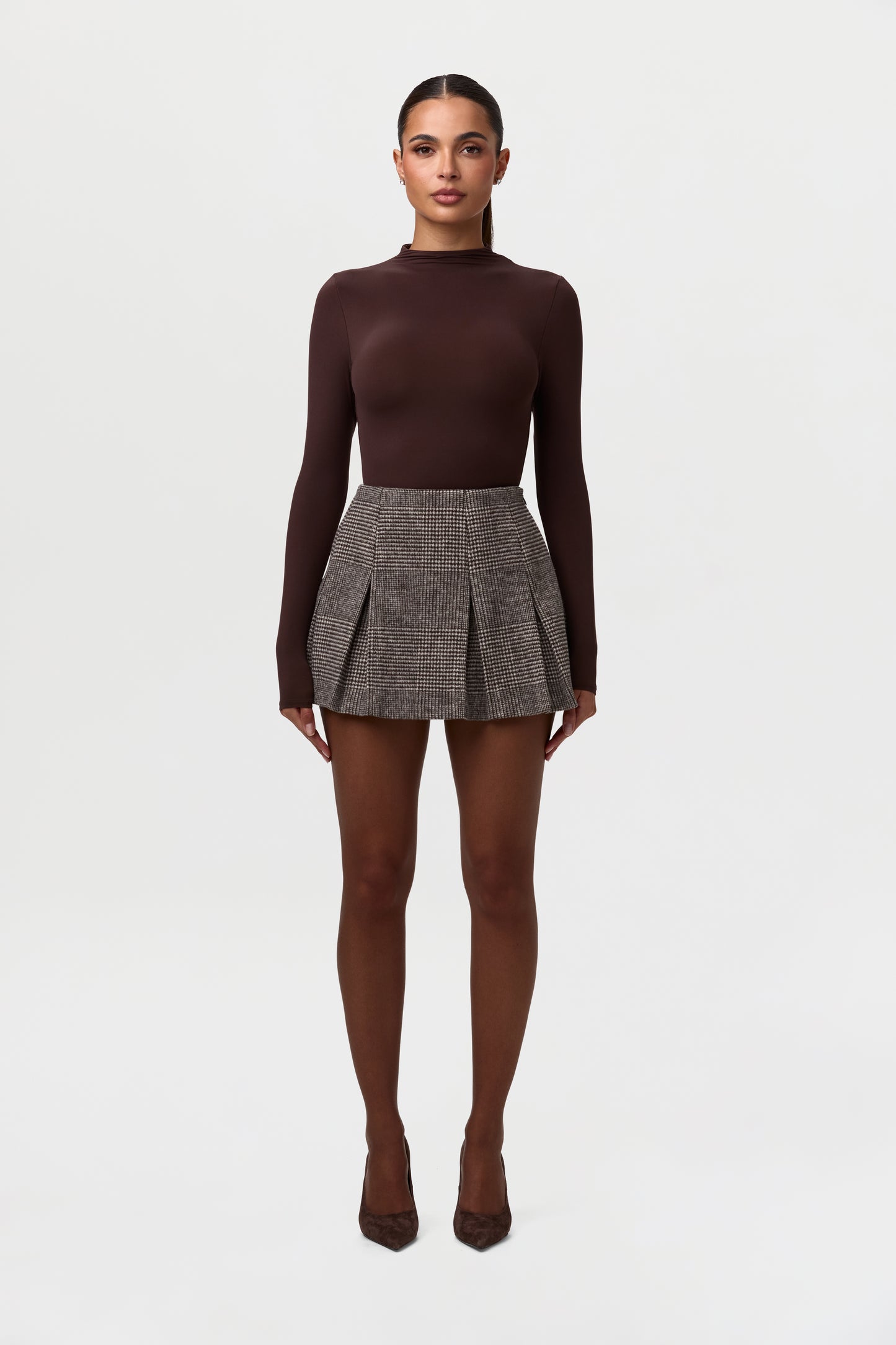 Suiting Pleated Plaid Mini Skirt